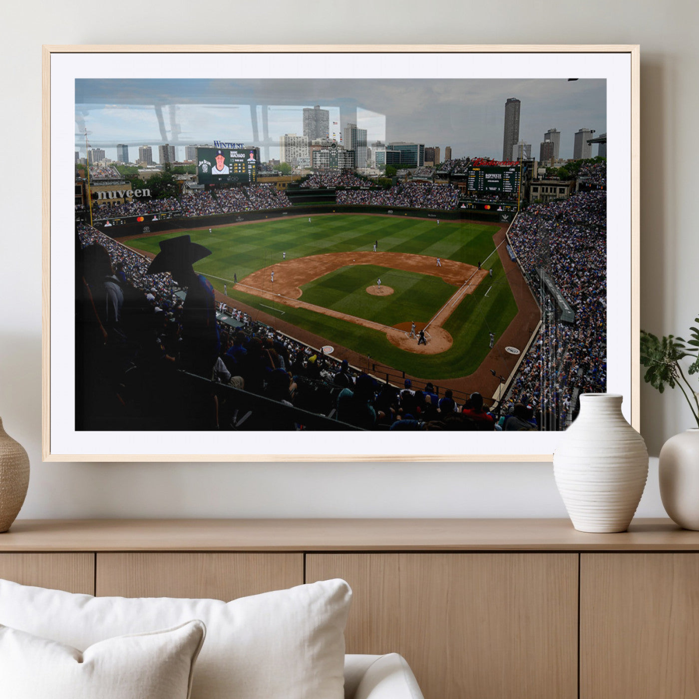 34859-MGC-FP-36x24_Natural-Chicago Cubs Baseball Team Print - Wrigley Field Stadium Wall Art Canvas Print
