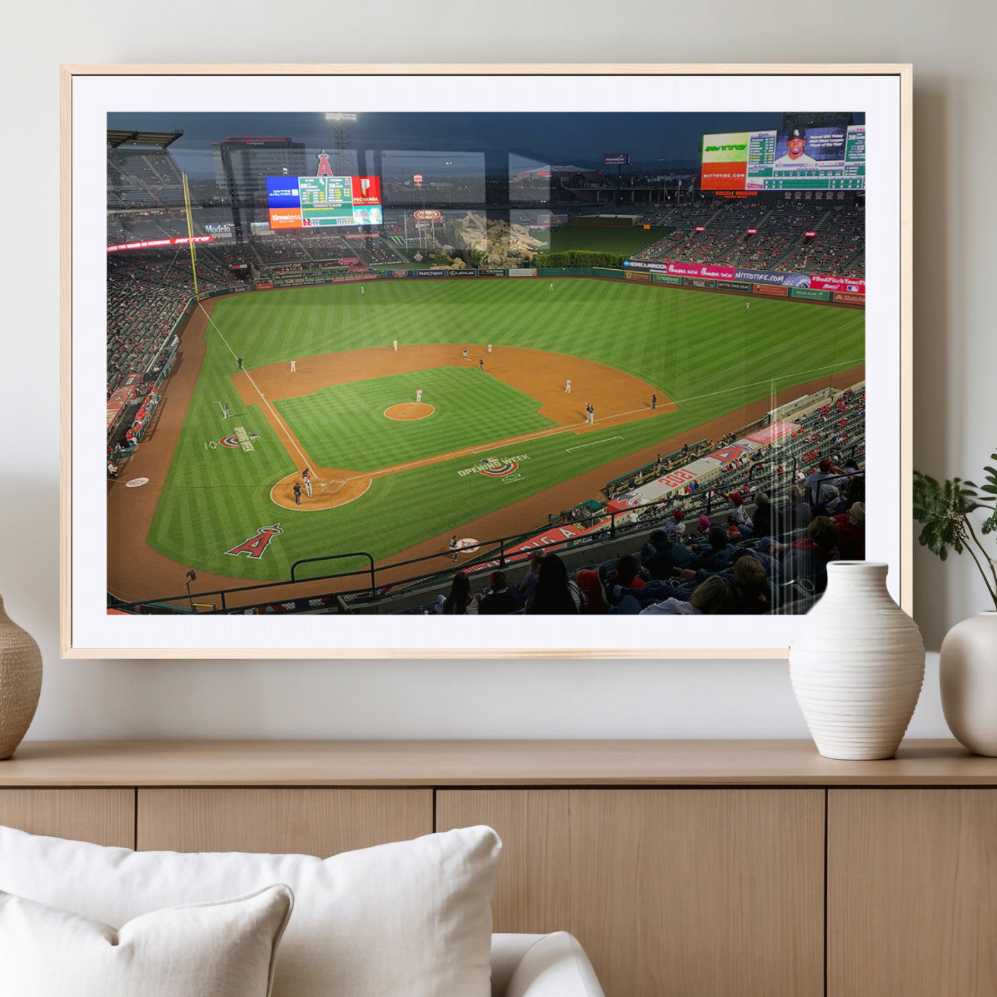 93707-MGC-FP-36x24_Natural-Angel Stadium Aerial Canvas Print – Los Angeles Angels Baseball Canvas Print, Framed, Ready to Hang