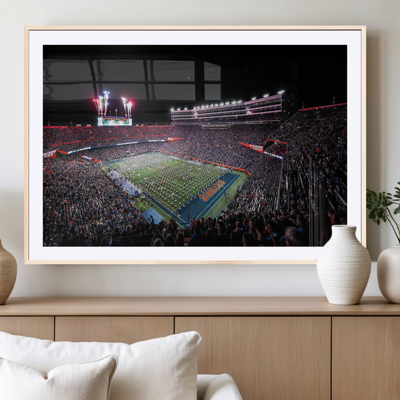 MGC-FP-36x24 - Ben Hill Griffin Stadium Night Game Triple Canvas Wall Art - Florida Gators Football Match