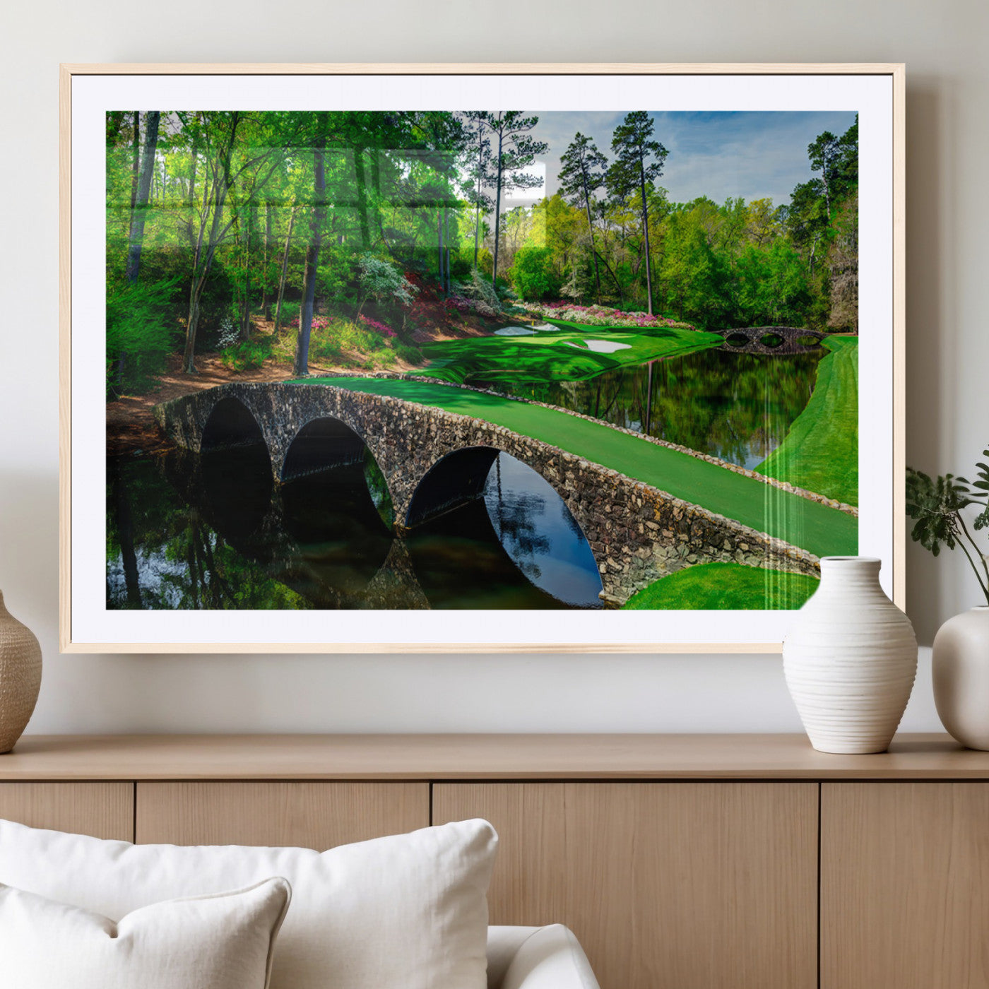 MGC-FP-36x24 - Augusta National Golf Club Wall Art - Panoramic Bridge & Lush Greenery – Premium Framed,