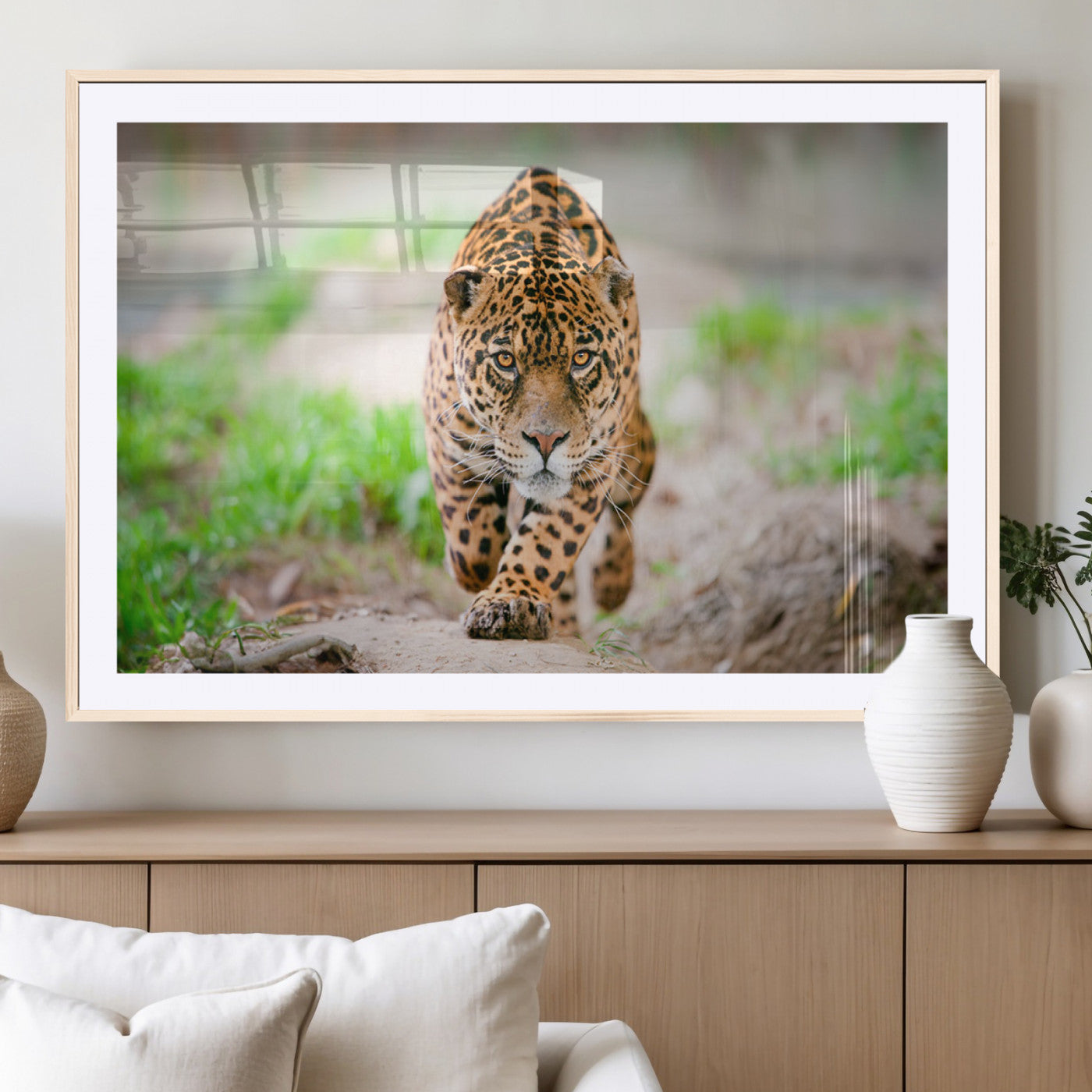 75066-MGC-FP-36x24_Natural-Leopard on the Prowl - Stunning Large Framed Leopard Wall Art Canvas Wall Art for Living Room,