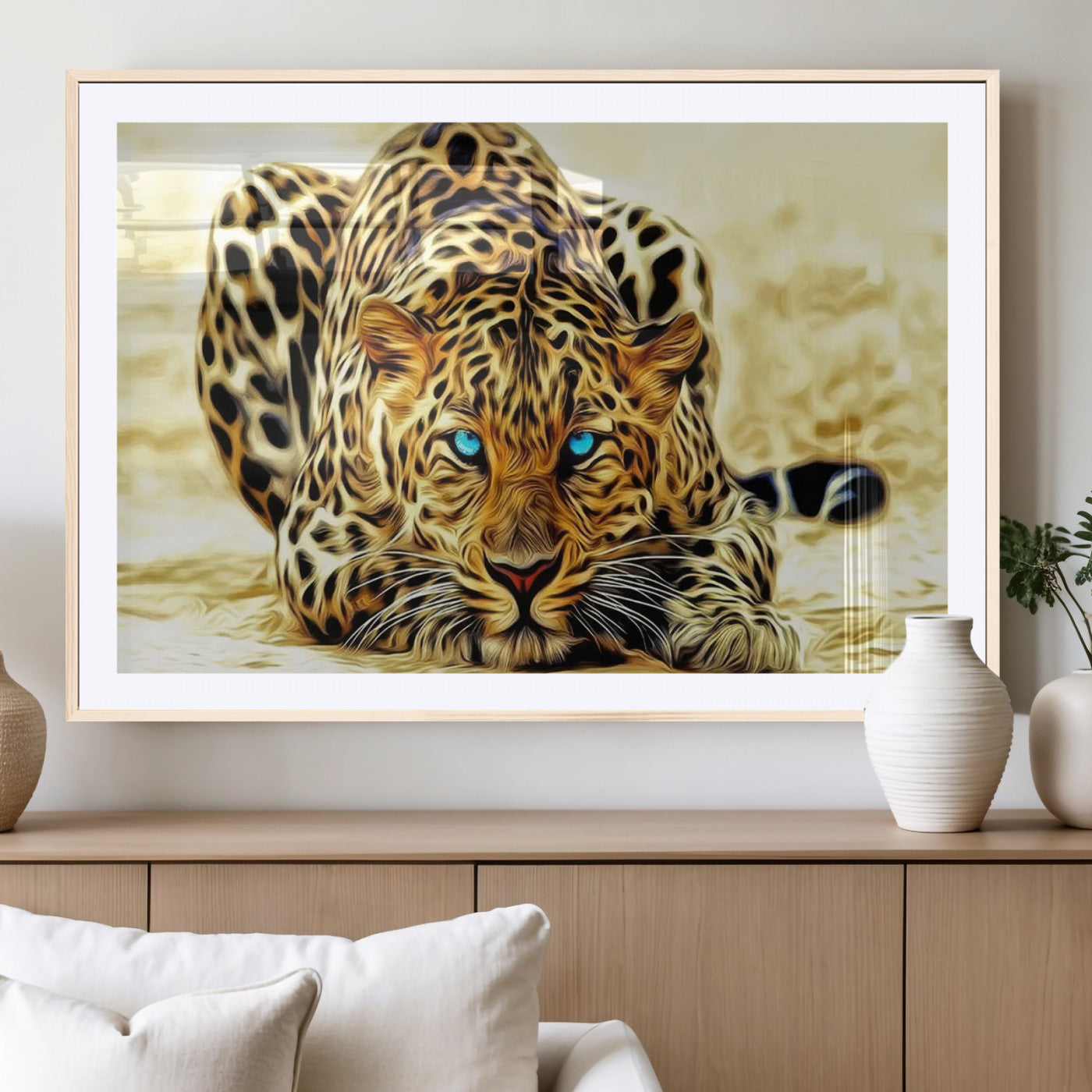45281-MGC-FP-36x24_Natural-Blue-Eyed Leopard Canvas Wall Art - Framed Animal Print Ready to Hang - Fierce and Bold Decor for