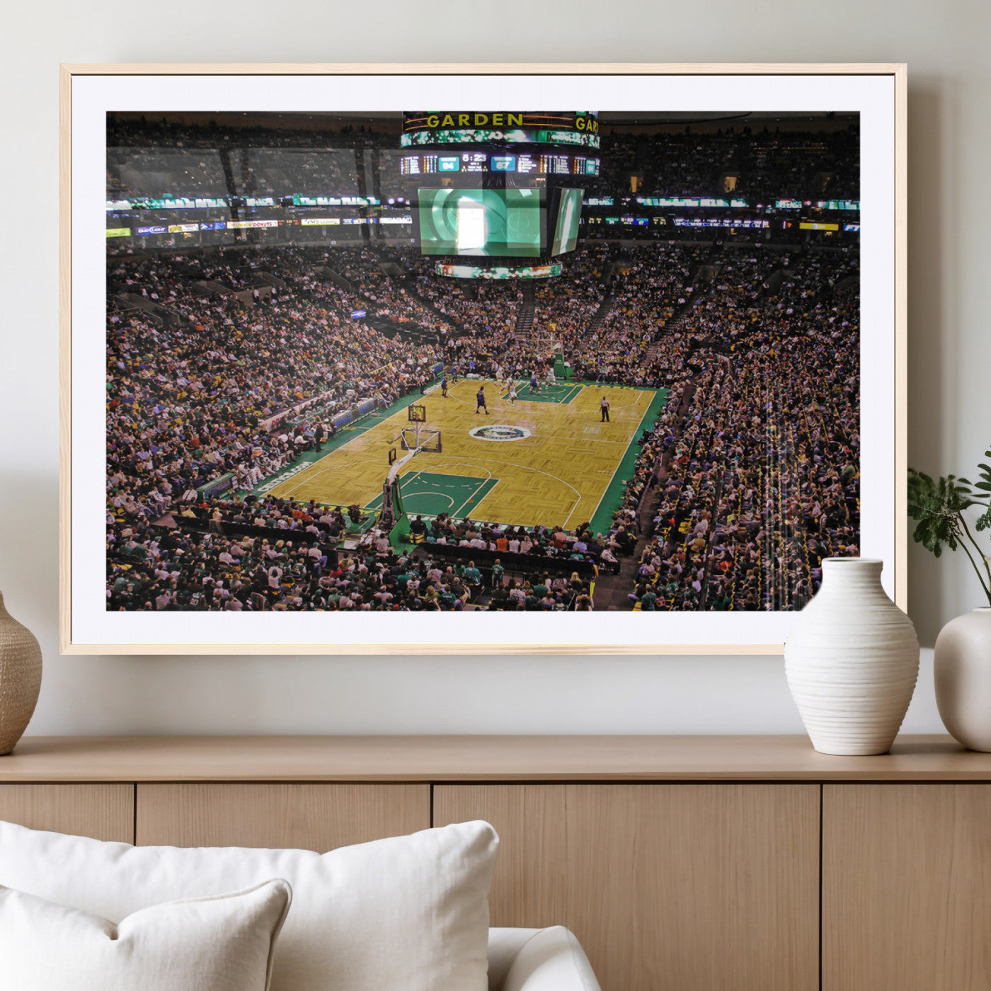 21705-MGC-FP-36x24_Natural-TD Garden Basketball Canvas Wall Art - Boston Celtics Live Action - Framed - Ready to Hang