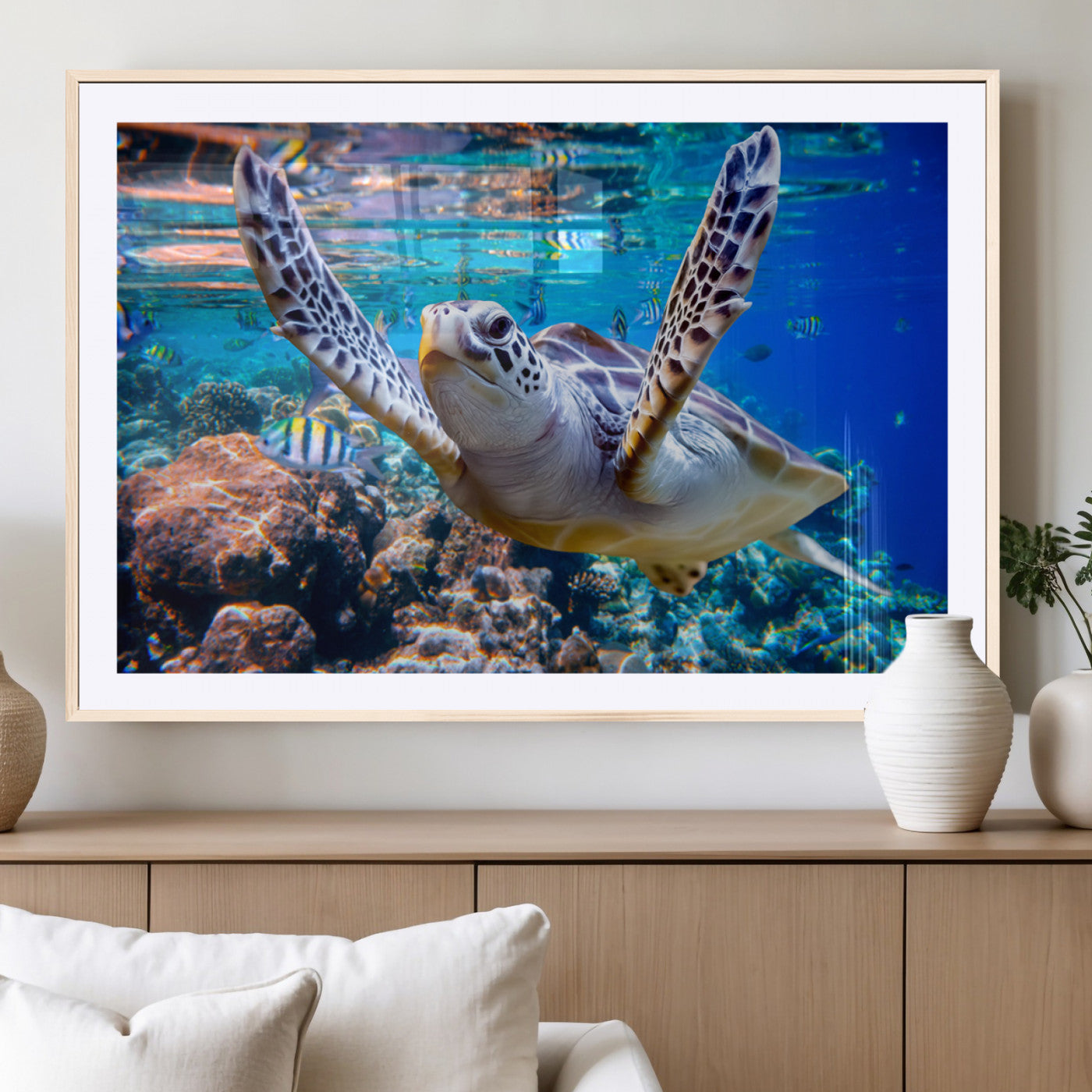 MGC-FP-36x24 - Underwater Sea Turtle Wall Art Canvas Print – Vibrant Ocean Coral Reef Décor, Ready to Hang