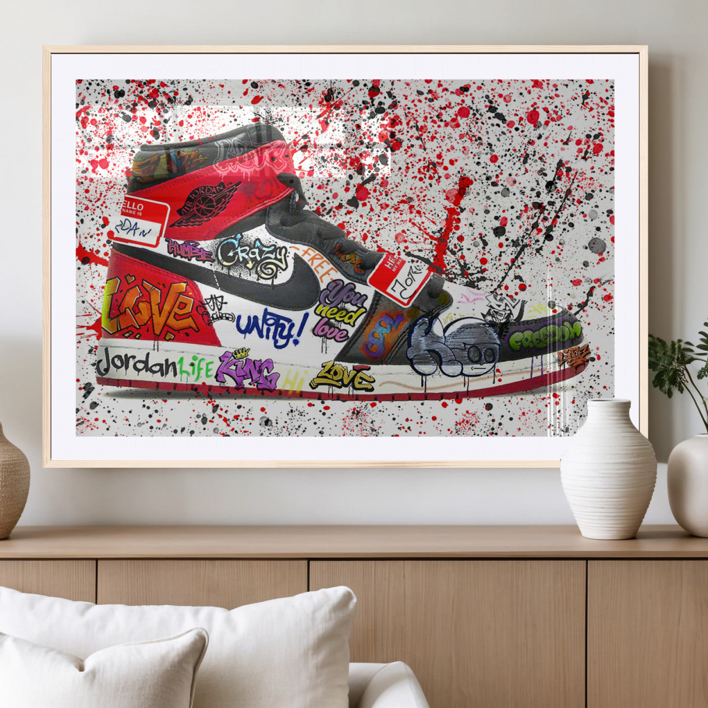 MGC-FP-36x24 - Jordan Shoes Graffiti Wall Art Canvas Print- Jordan Graffiti Canvas Wall Art - Framed Perfect for Sneaker heads and Urban Art Lovers