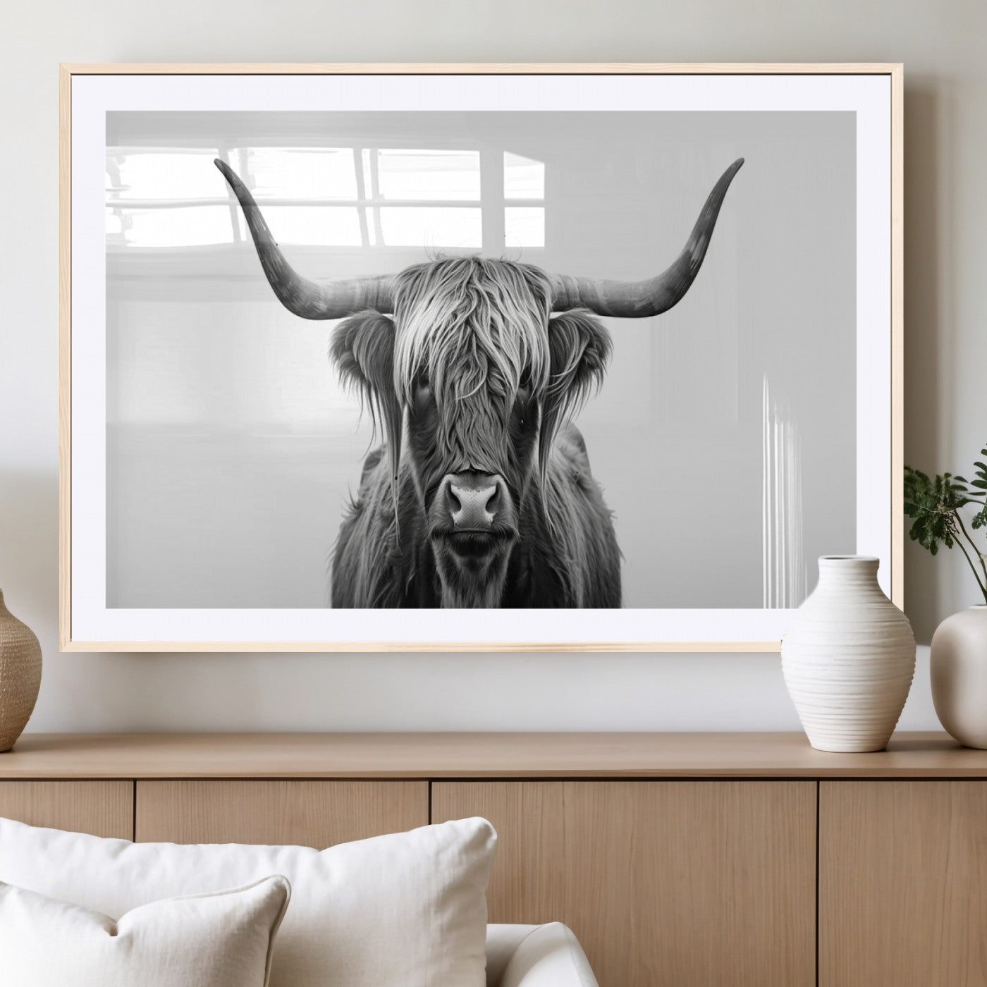 MGC-FP-36x24 - Highland Wall Art Canvas Print – Minimalist Black and White Farmhouse Décor, Ready to Hang