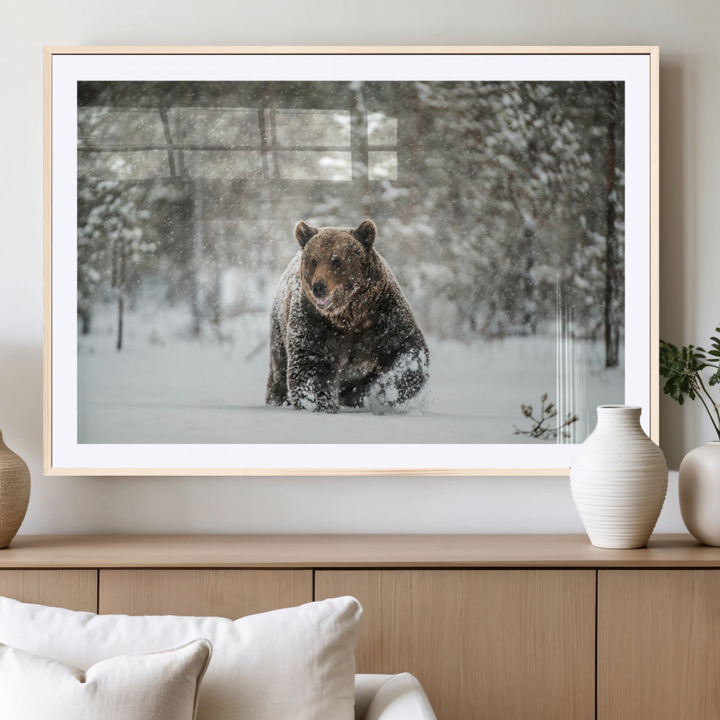MGC-FP-36x24 - Wall Art Canvas Print – Grizzly Bear in Snowy Forest Powerful Presence Snowy Wilderness Wild Beauty