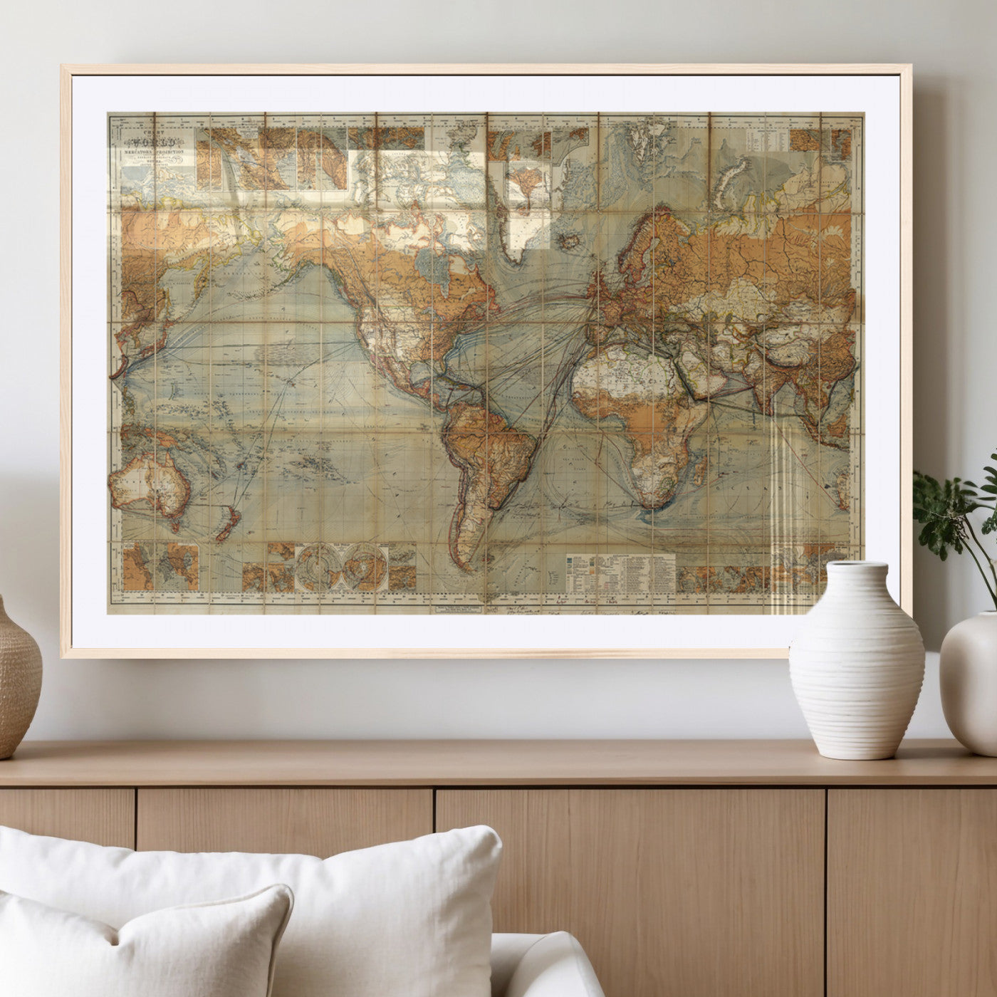 MGC-FP-36x24 - Push Pin World Map Canvas Print – Framed Wall Art for Couples to Track Their Travels – Anniversary