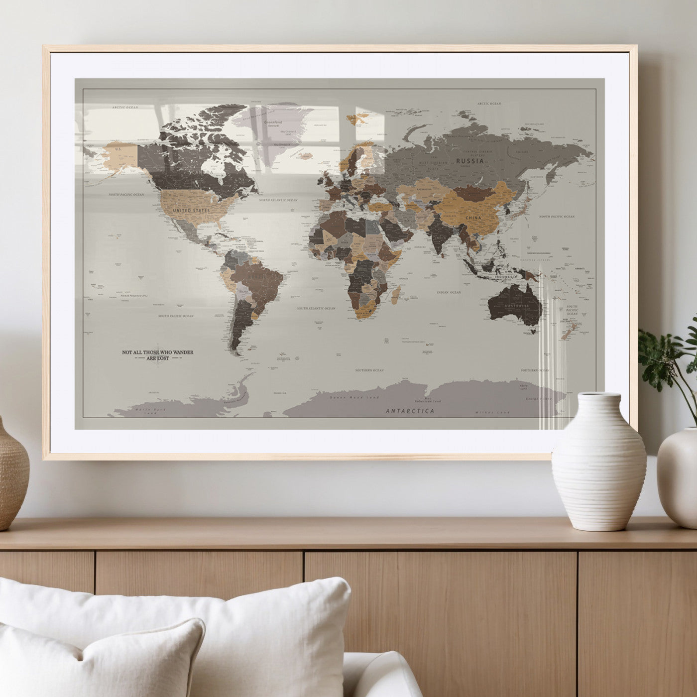 MGC-FP-36x24 - Push Pin World Map Canvas Print – Framed Wall Art for Couples to Track Their Travels – Anniversary