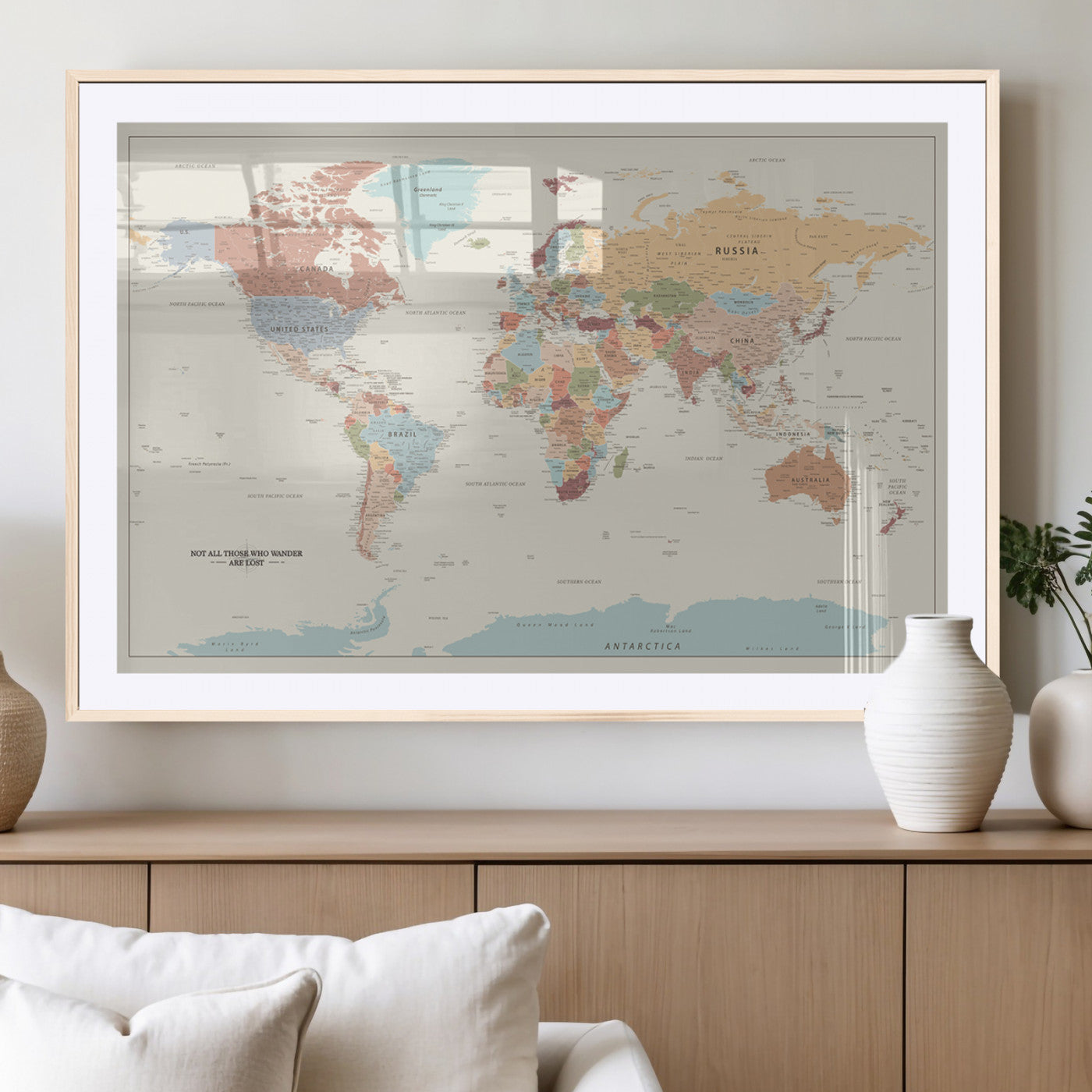 MGC-FP-36x24 - Push Pin World Map Canvas Print – Framed Wall Art for Couples to Track Their Travels – Anniversary