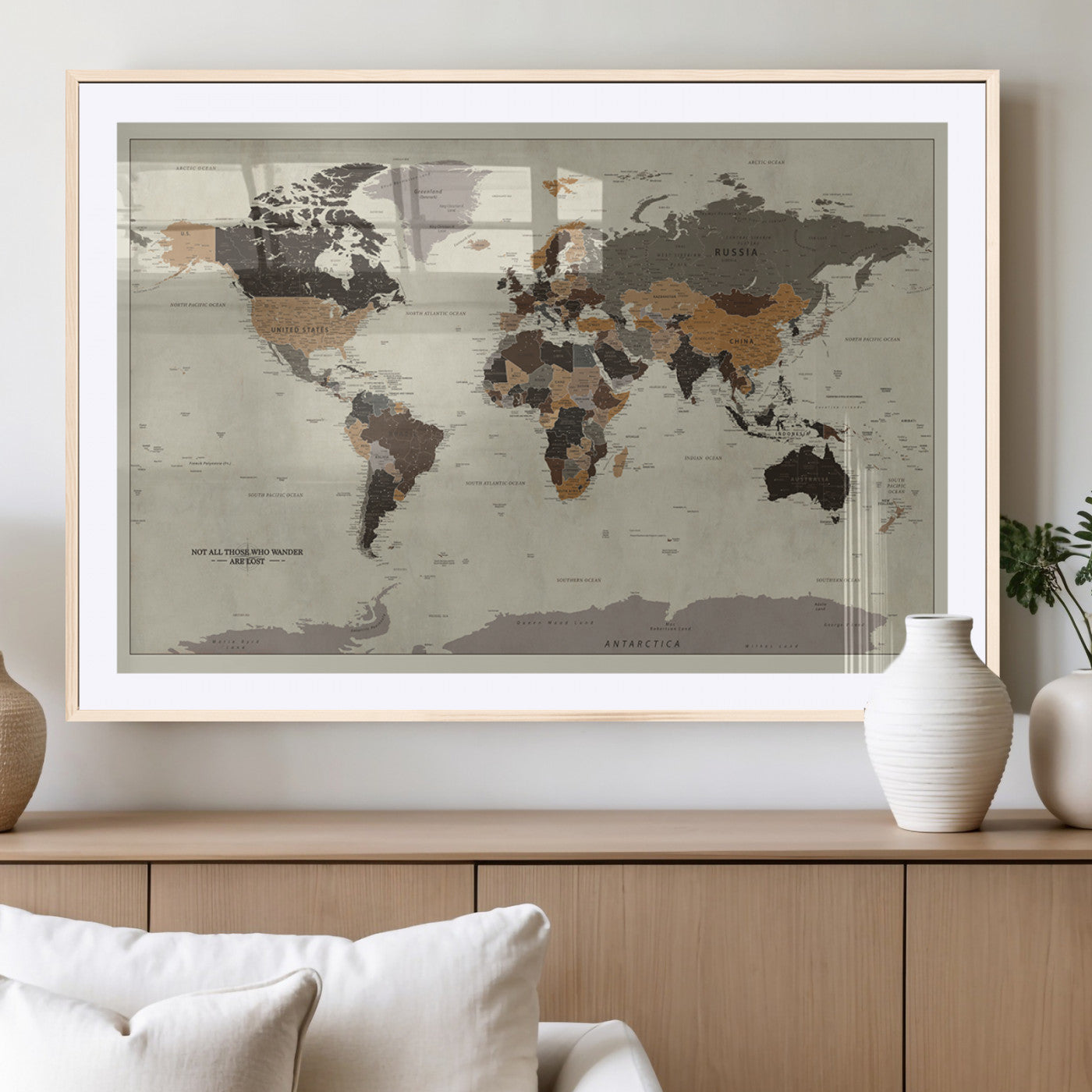 MGC-FP-36x24 - Push Pin World Map Canvas Print – Framed Wall Art for Couples to Track Their Travels – Anniversary