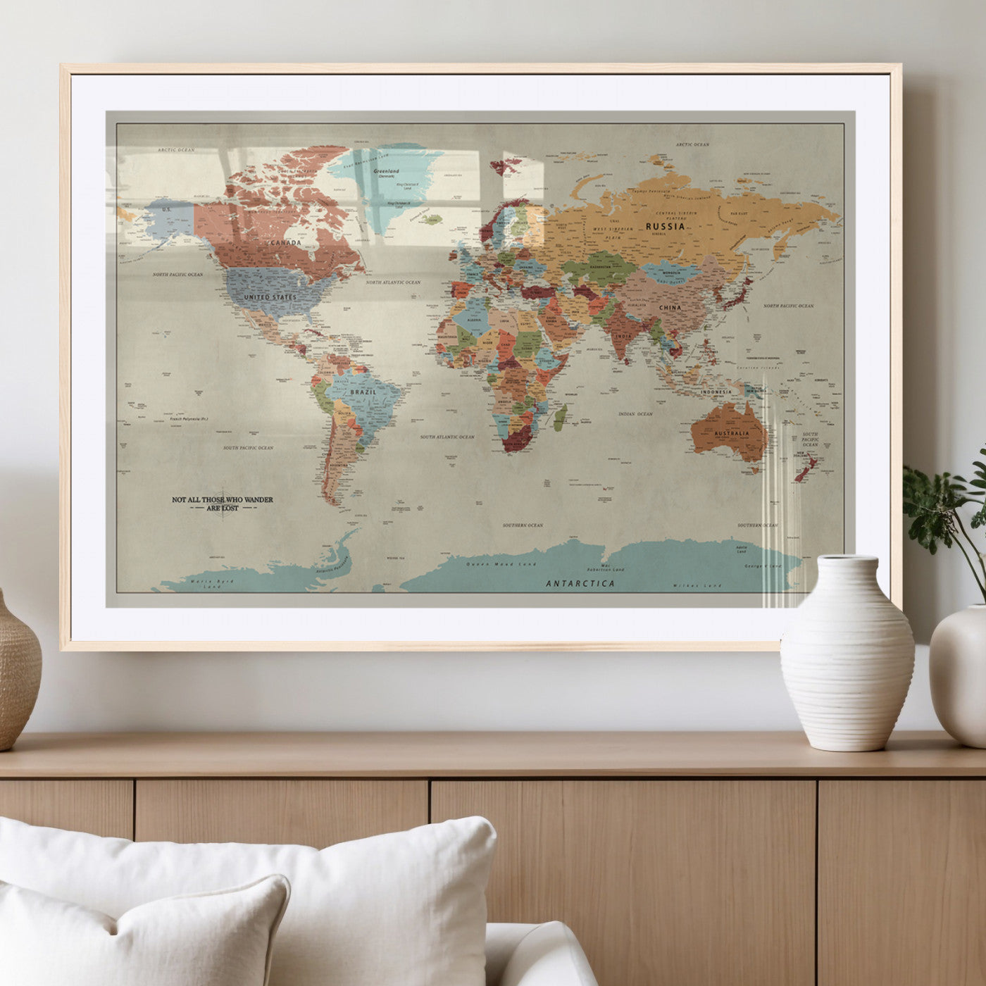 MGC-FP-36x24 - Push Pin World Map Canvas Print – Framed Wall Art for Couples to Track Their Travels – Anniversary