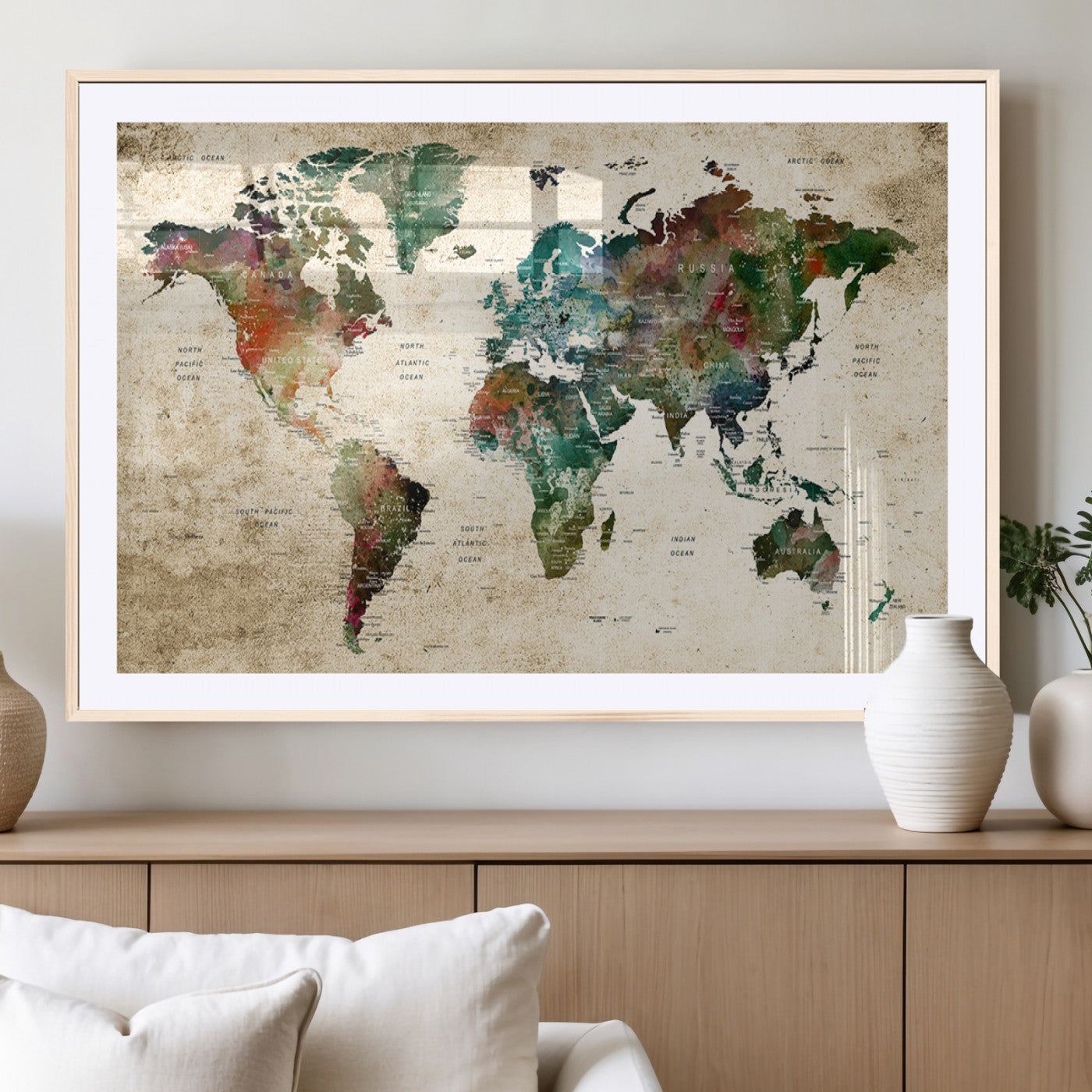45128-MGV-CV-36X24-Push Pin World Map Canvas Print – Framed Wall Art for Couples to Track Their Travels – Anniversary Gift or Home Adventure Decor