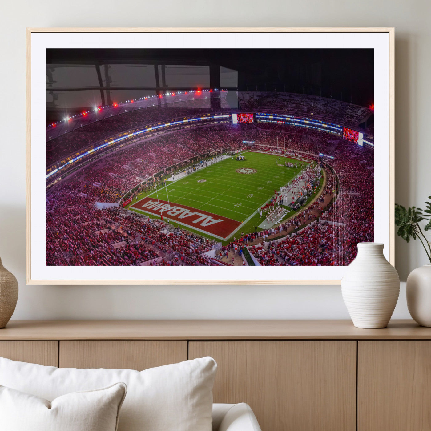 MGC-FP-36x24 - Bryant-Denny Stadium Night Game Triple Canvas Wall Art - Alabama Crimson Tide Football Match