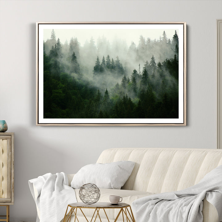 Misty Forest Mountain Wall Art | Large 3-Panel Foggy Landscape Canvas Print | Misty Forest Canvas Art | Nature Wall Art for Home | Mountain Fog Print