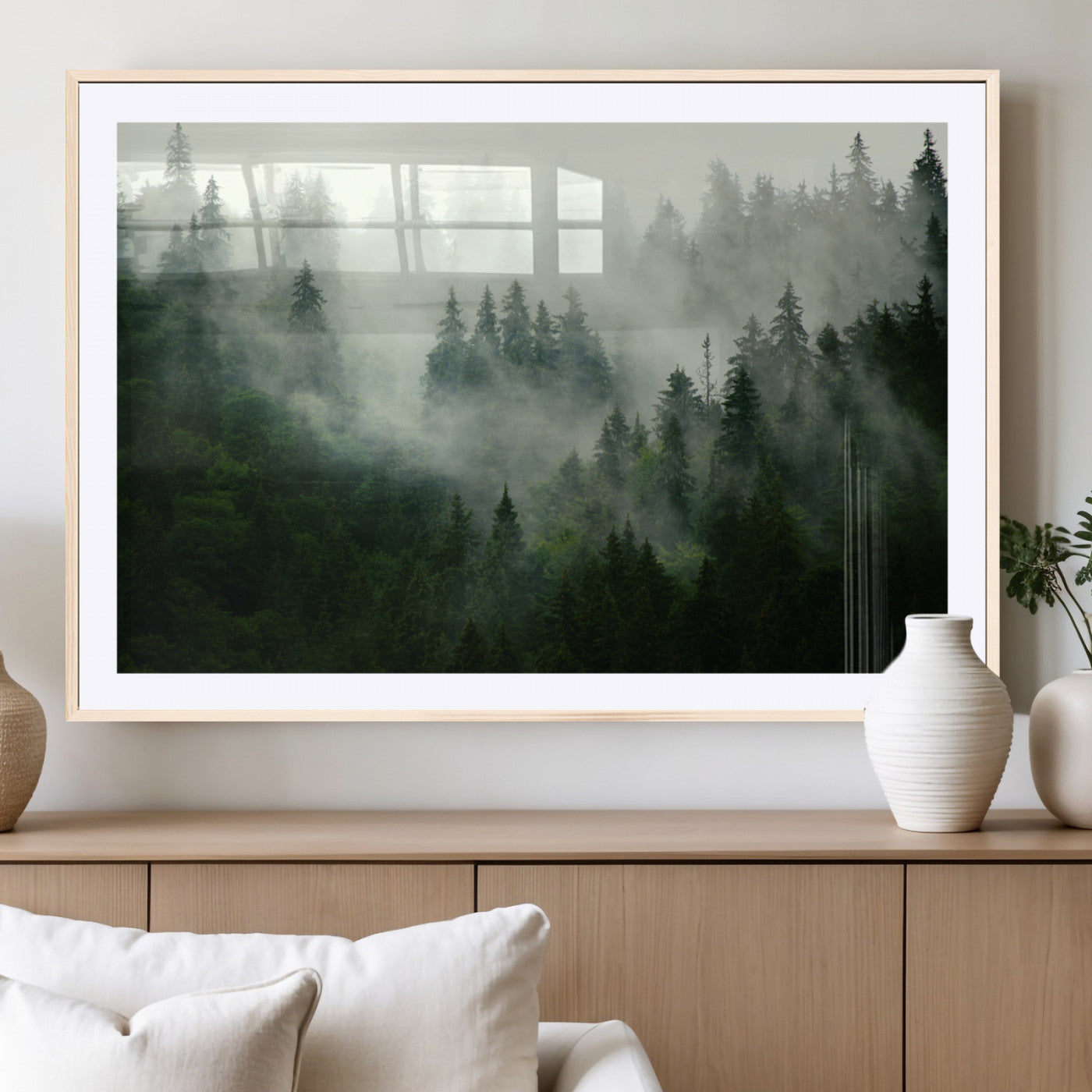 MGC-FP-36x24 - Misty Forest Wall Art Canvas Print - Foggy Forest Landscape Canvas Wall Art – Serene Triptych Nature