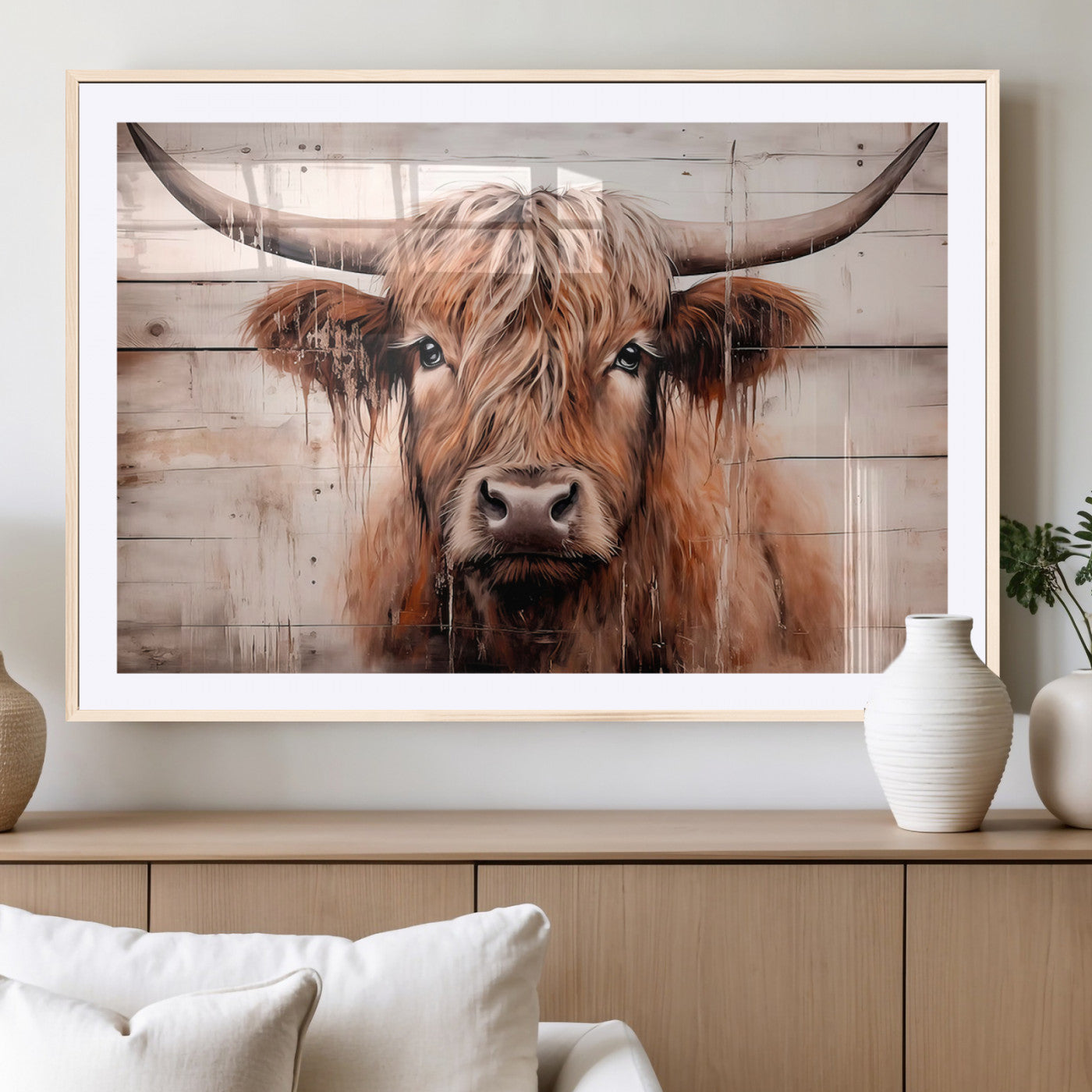 MGC-FP-36x24 - Vintage Scottish Highland Cow Cattle Art Print Farmhouse Wall Art Canvas Print