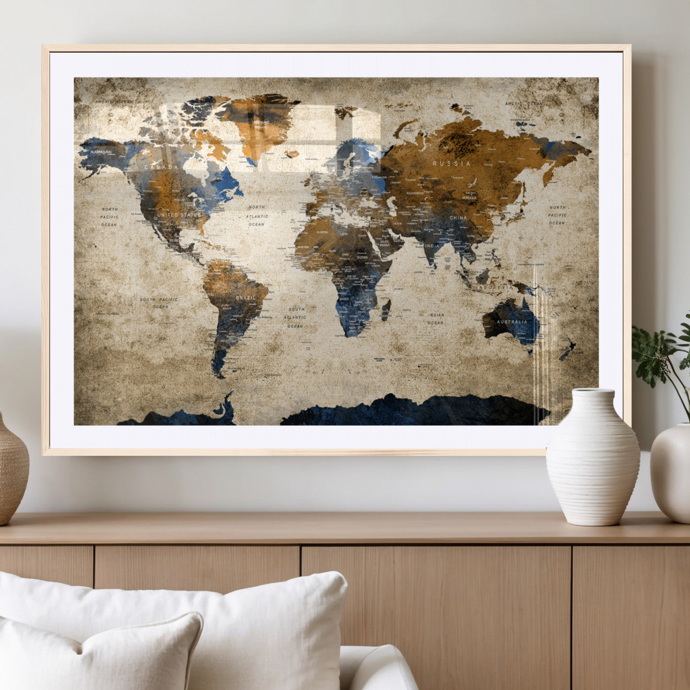 MGC-FP-36x24 - Push Pin World Map Canvas Print – Framed Wall Art for Couples to Track Their Travels – Anniversary