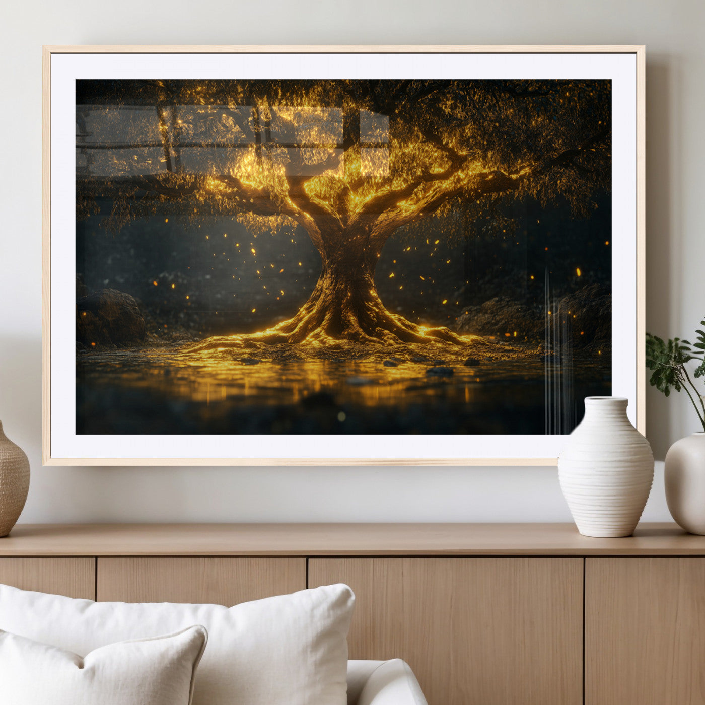 MGC-FP-36x24 - Golden Tree of Life Canvas Wall Art Print - Majestic Glowing Tree Wall Art Print