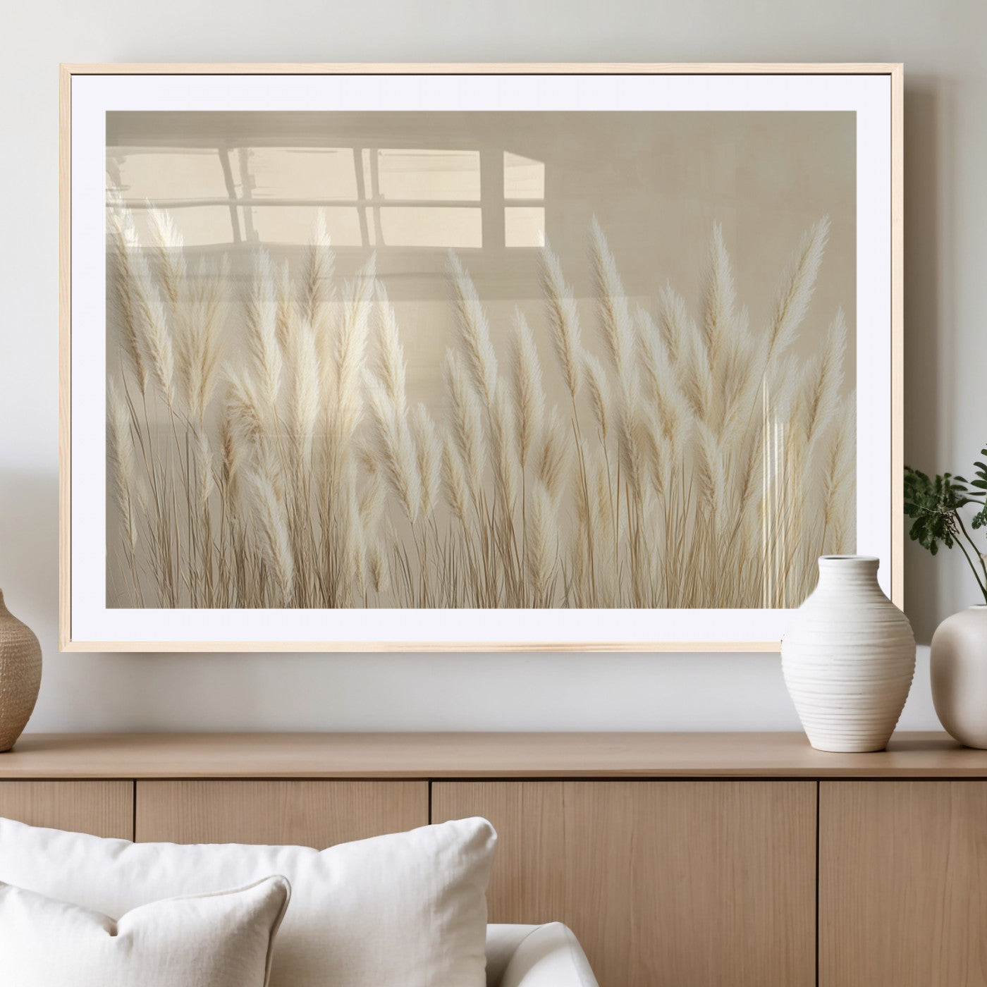 MGC-FP-36x24 - Grass Wall Art Print - Elegant Neutral Decor for Living Room, Boho Minimalist Artwork, Ready to Hang