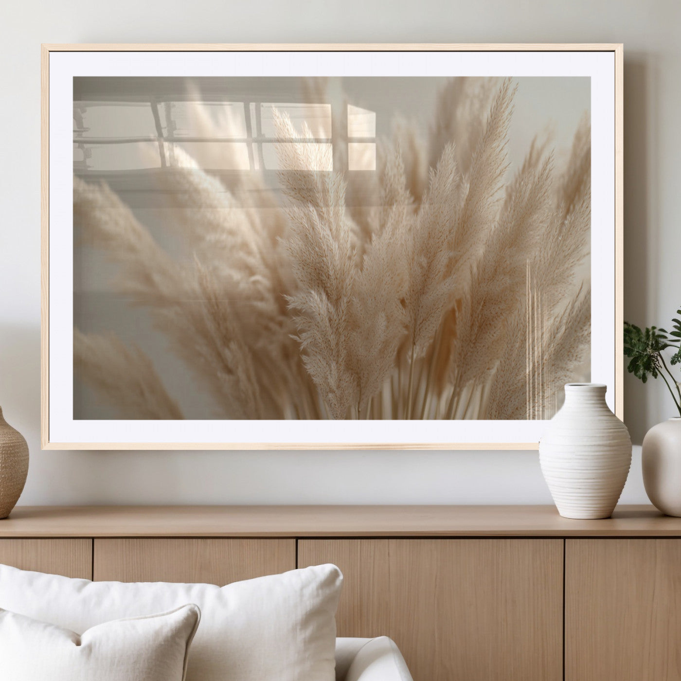MGC-FP-36x24 - Pampas Grass Canvas Wall Art - Elegant Neutral Decor for Living Room, Boho Minimalist Artwork, Ready
