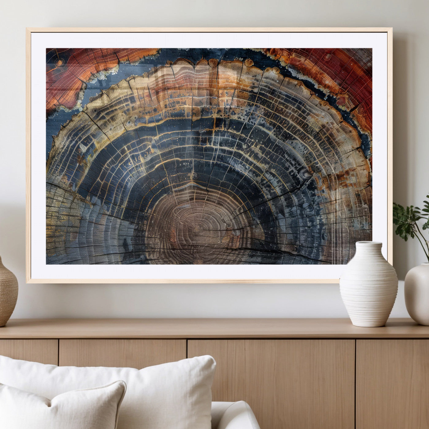 MGC-FP-36x24 - Abstract Tree Ring Wall Art, Colorful Framed Tree Ring Wall Decor, Minimalist Home Canvas Art,