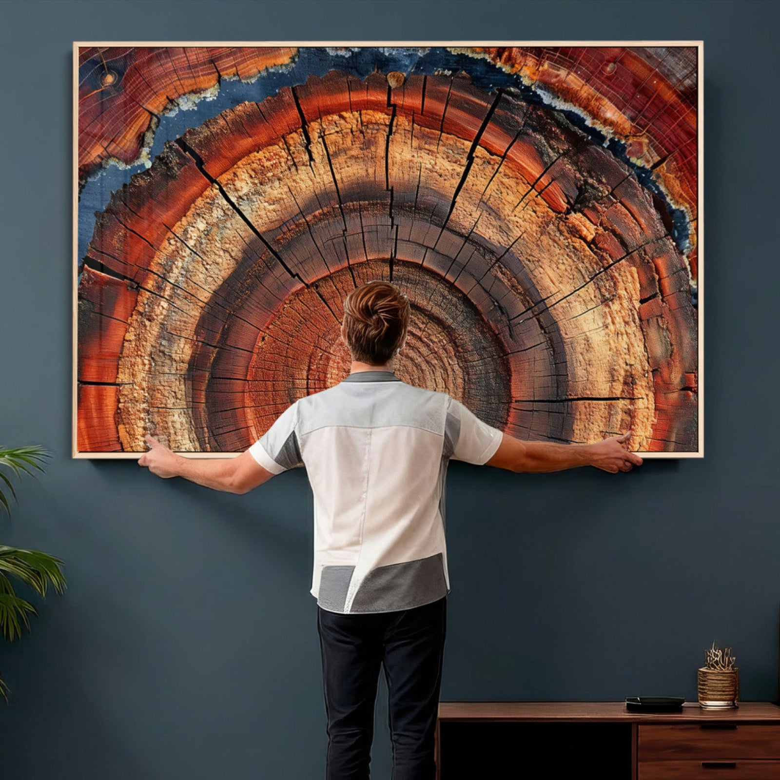 28555-MGV-CV-36X24 - Abstract Tree Ring Art Wall Art Canvas Print for Modern Farmhouse Decor, Colorful Tree Ring Wall Decor, Minimalist Home Canvas Art