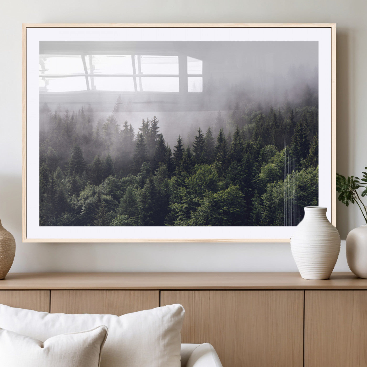 MGC-FP-36x24 - Misty Forest Wall Art | Foggy Forest Canvas Print | Large Nature-Inspired Misty Tree Landscape for