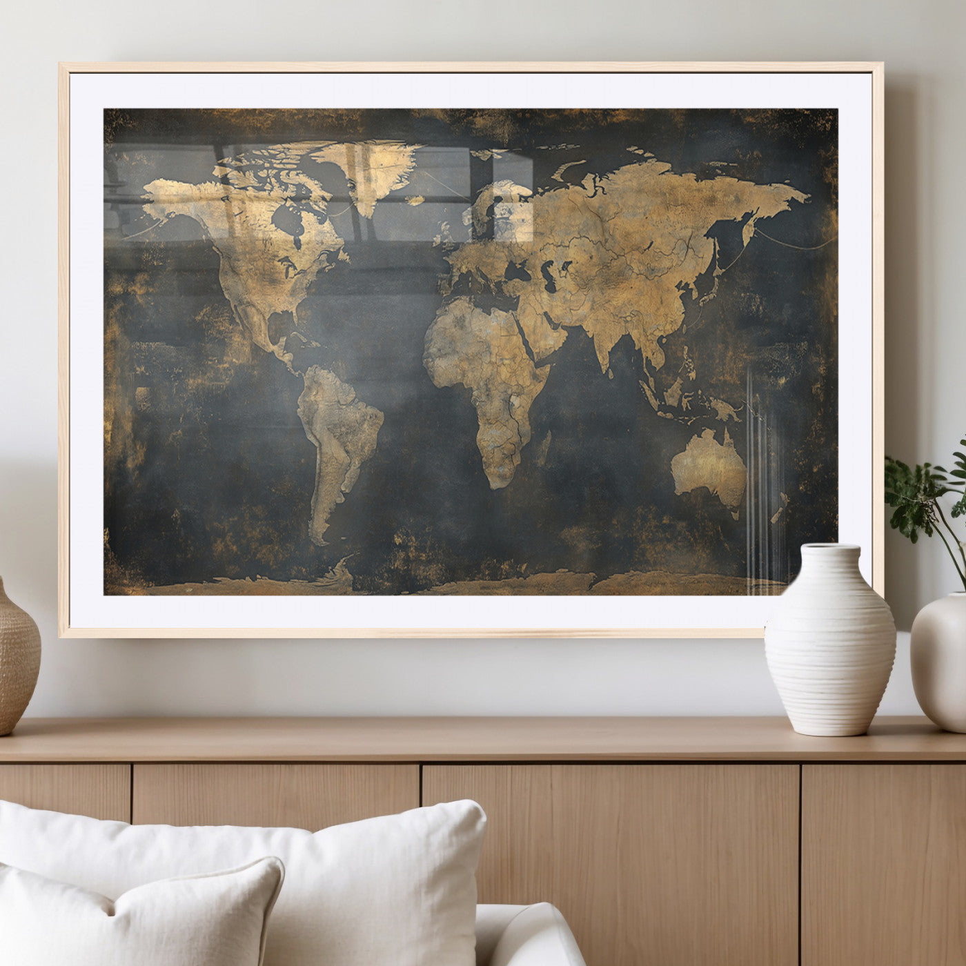 MGC-FP-36x24 - Push Pin World Map Canvas Print – Framed Wall Art for Couples to Track Their Travels – Anniversary