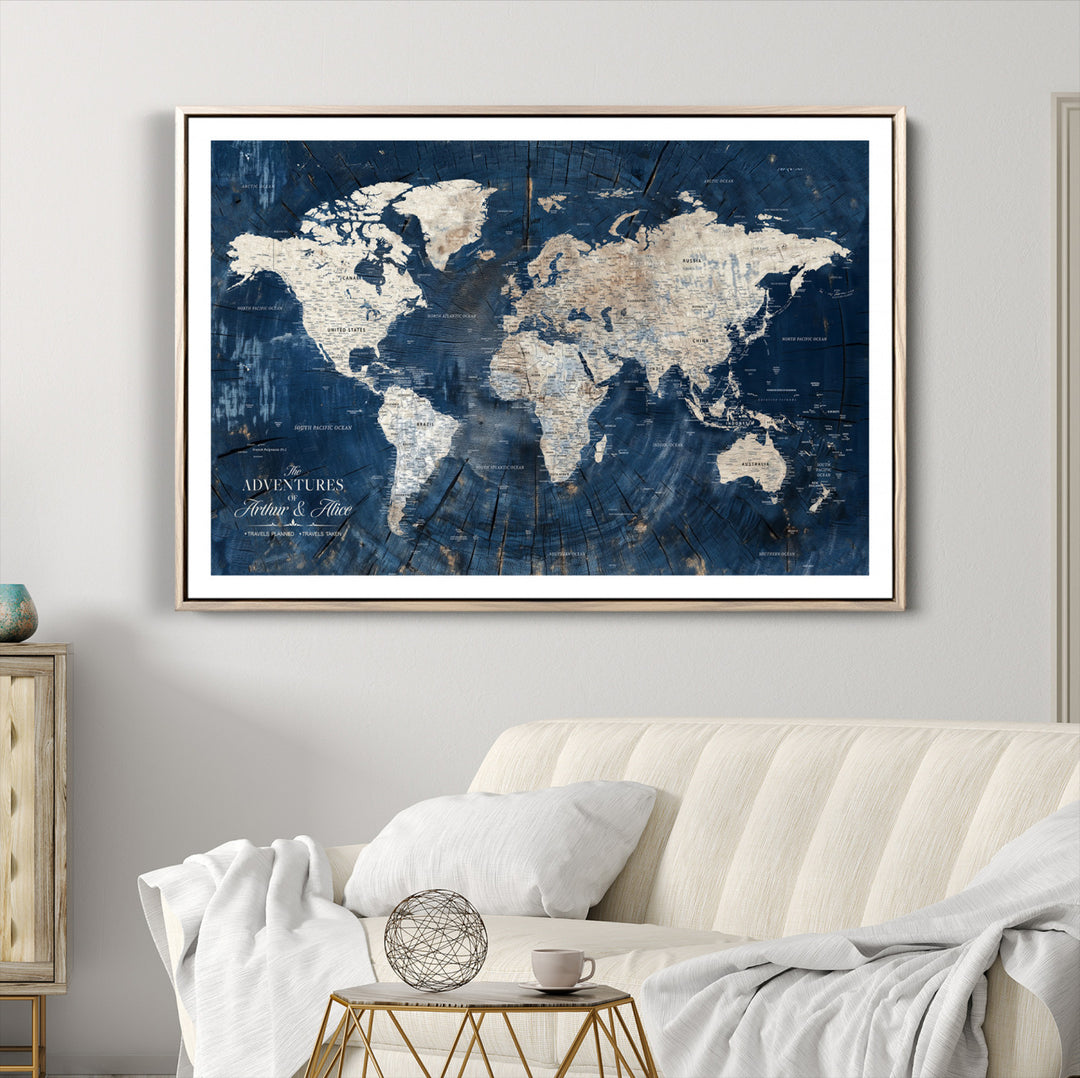 Personalized World Map Wall Art Print - Framed Custom World Map Canvas Print - Personalized World Map Wall Art, Customize Wall Art Map Print