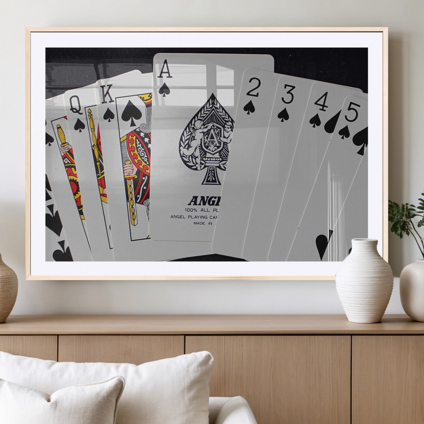 MGC-FP-36x24 - Poker Wall Art - Playing Cards Canvas Wall Art Print - Ace of Spades and Royal Flush Design, Perfect