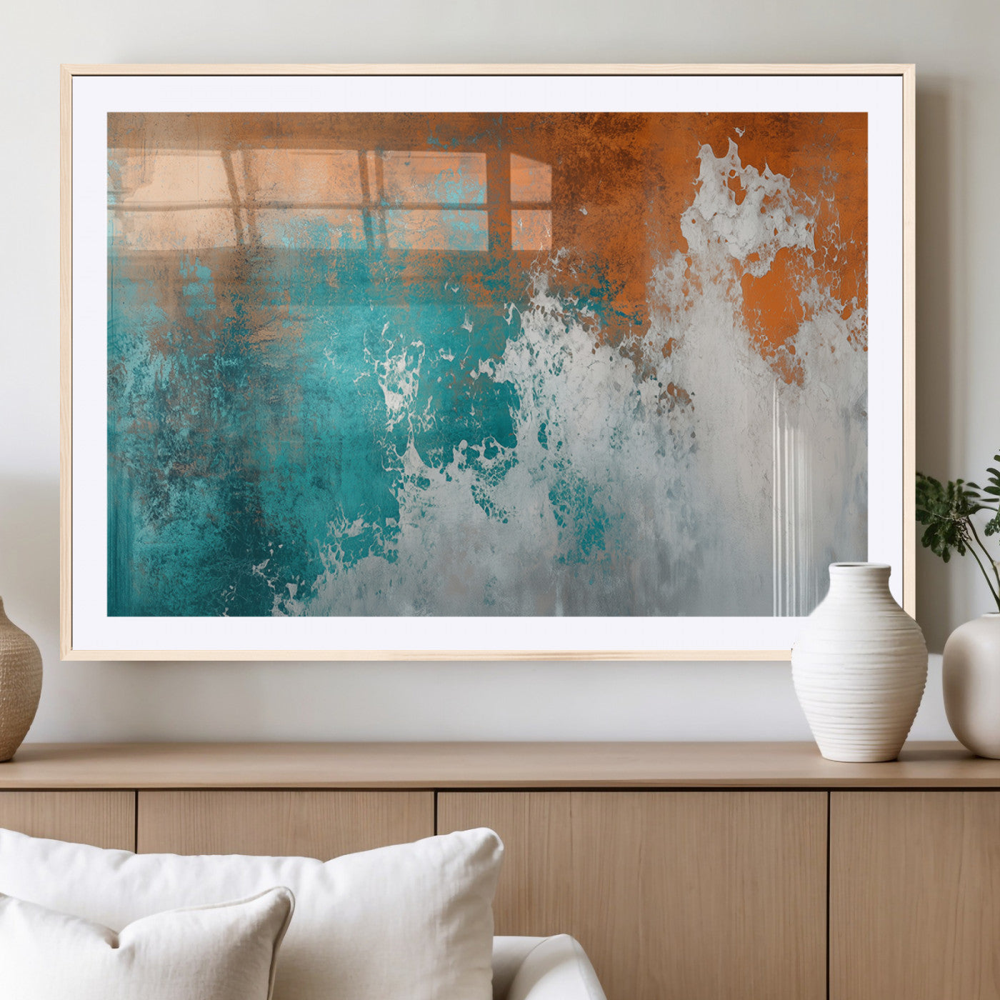 MGC-FP-36x24 - Vintage Abstract Print - Bold Teal and Orange Canvas Wall Art - Retro-Vintage Abstract Orange Canvas