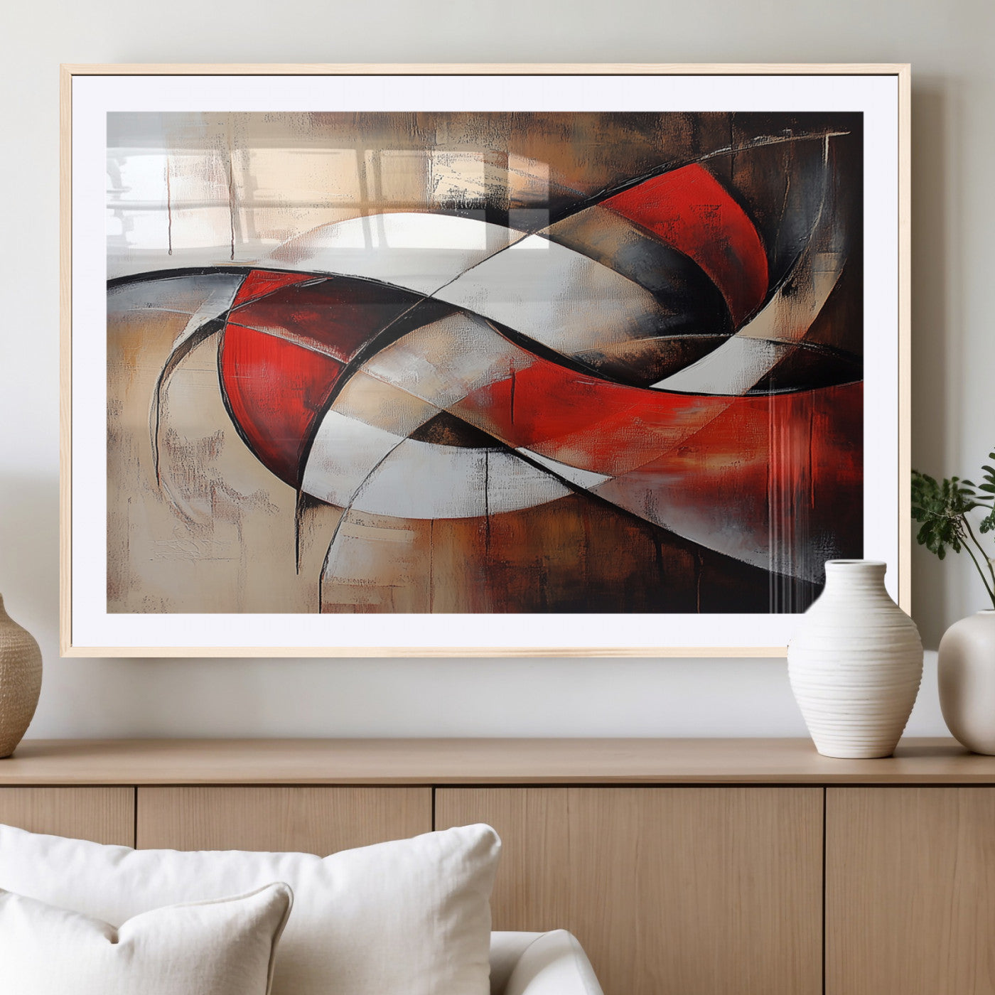 MGC-FP-36x24 - Abstract Wall Art - Modern Red and White Canvas Wall Art Print - Bold Geometric Abstract Canvas for