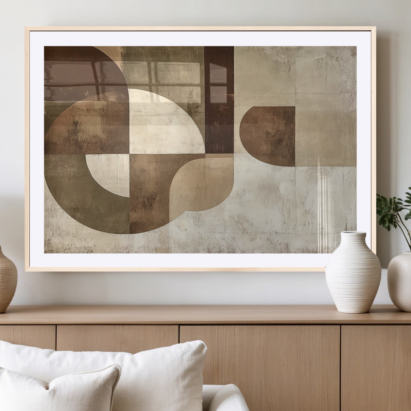 MGC-FP-36x24 - Wabi Sabi Geometric Wall Art | Abstract Modern Minimalist Canvas Print with Neutral Mid Century Art