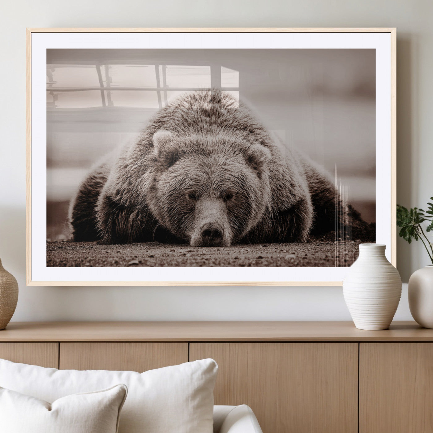 MGC-FP-36x24 - Grizzly Bear Wall Art Print - Bear Canvas Wall Art - Rustic Bear Portrait Canvas Print for Cabin