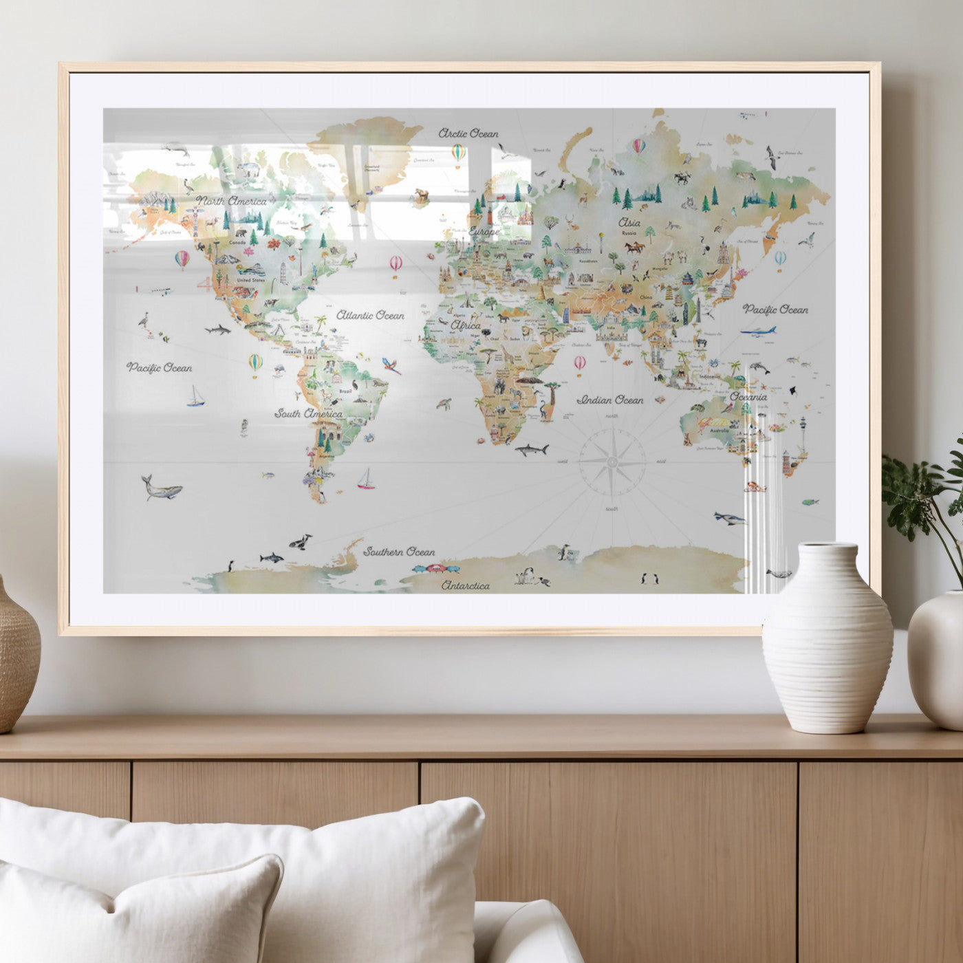 MGC-FP-36x24 - Push Pin World Map Canvas Print – Framed Wall Art for Couples to Track Their Travels – Anniversary