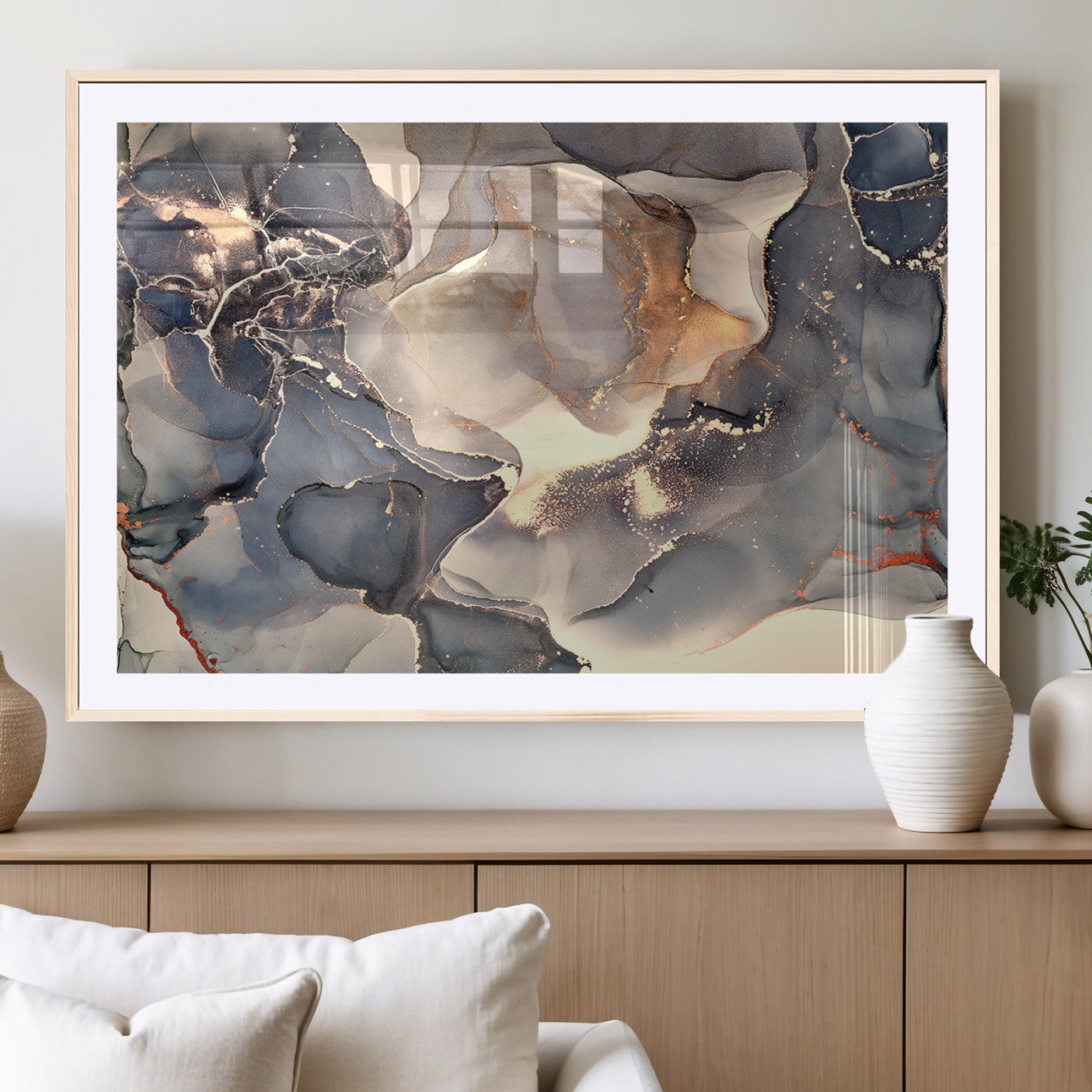 MGC-FP-36x24 - Abstract Blue and Gold Wall Art - Fluid Ink Artwork - Modern Luxury Wall Decor for Contemporary