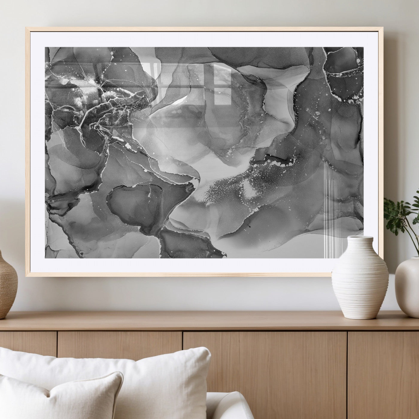 MGC-FP-36x24 - Black White Abstract Canvas Wall Art - Fluid Ink Artwork - Modern Luxury Wall Decor for Contemporary
