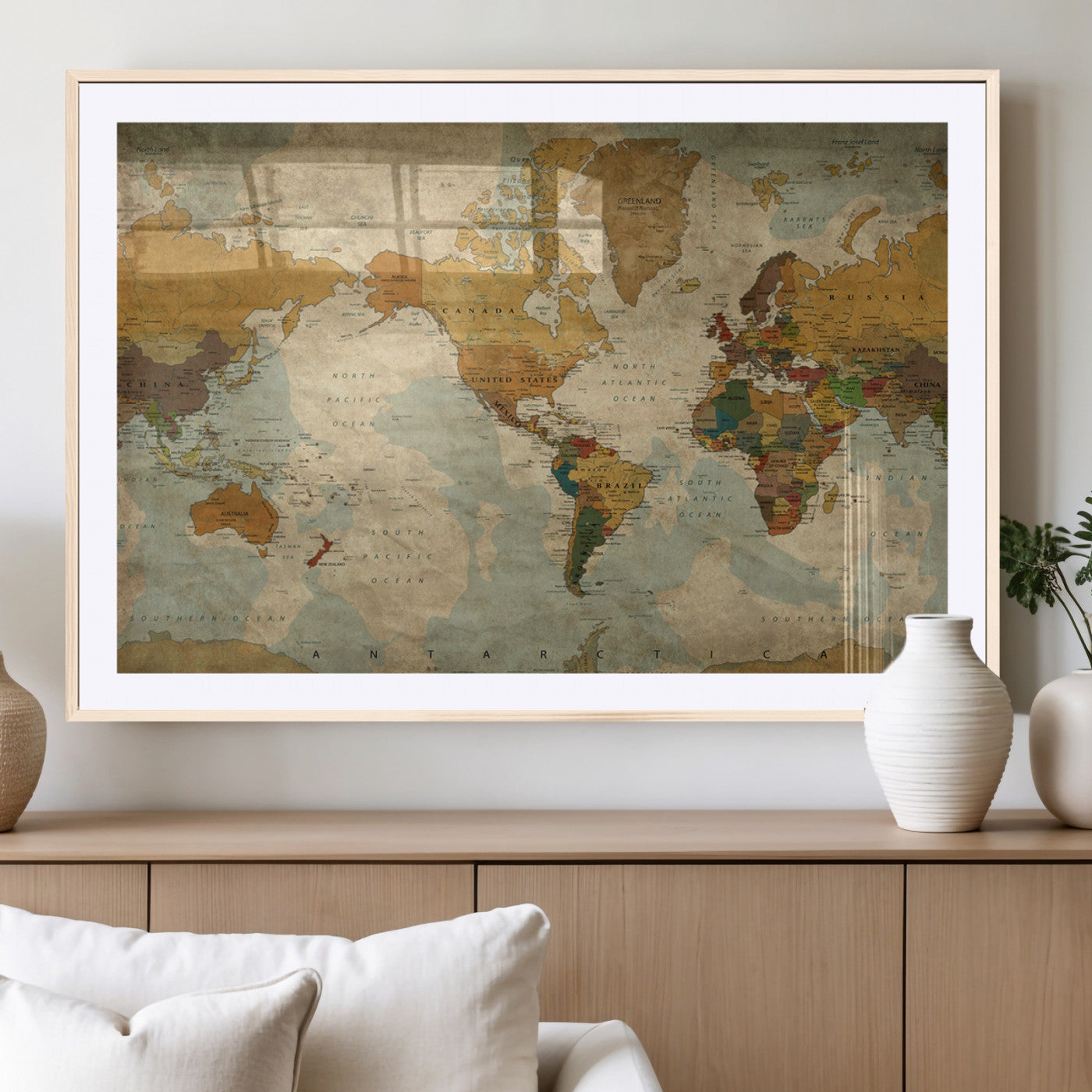 MGC-FP-36x24 - Push Pin World Map Canvas Print – Framed Wall Art for Couples to Track Their Travels – Anniversary