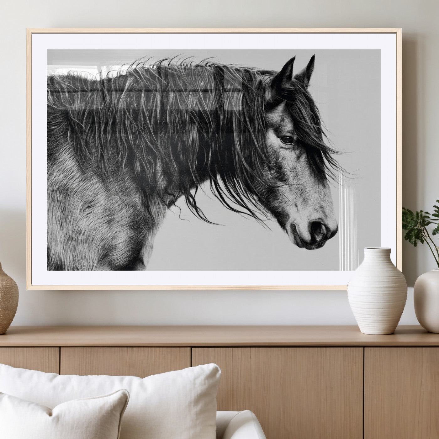 MGC-FP-36x24 - Black Horse Wall Art Canvas Print for Farmhouse Decor and Woodland Decoration