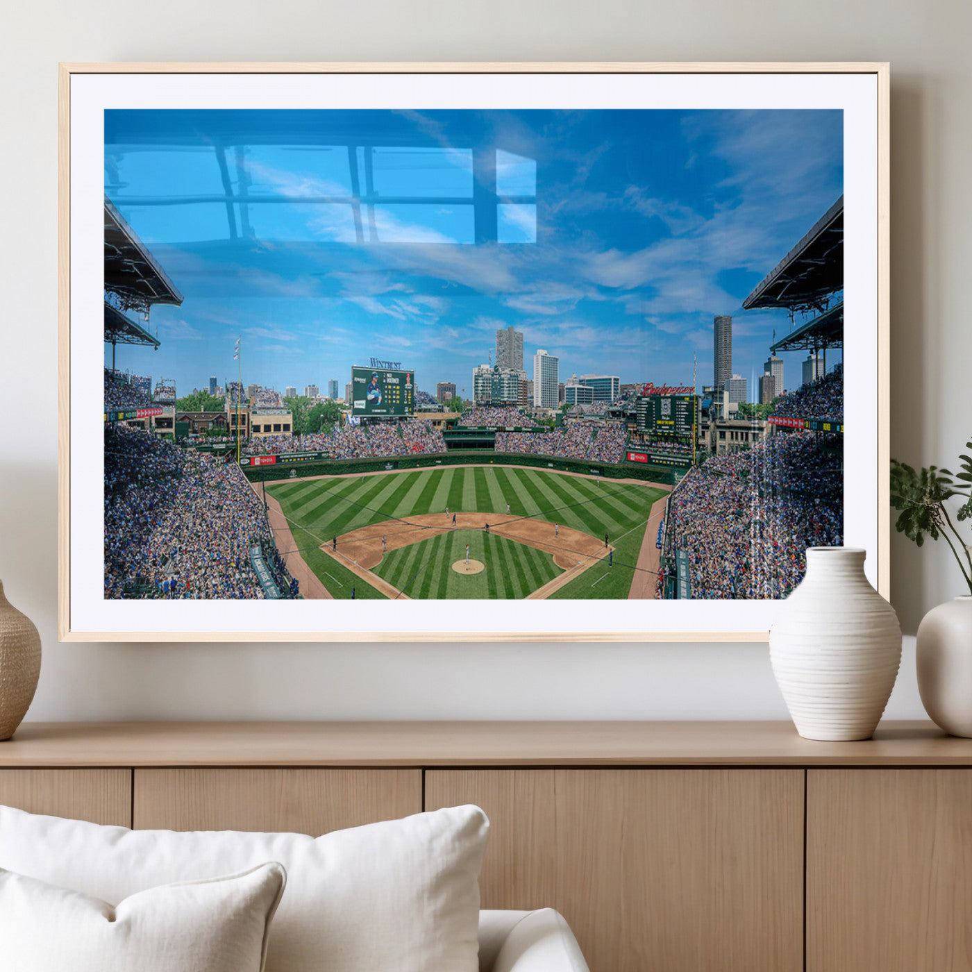 MGC-FP-36x24 - Wrigley Field Chicago Cubs Panoramic Art Multi Piece Canvas - Iconic Baseball Stadium Print for