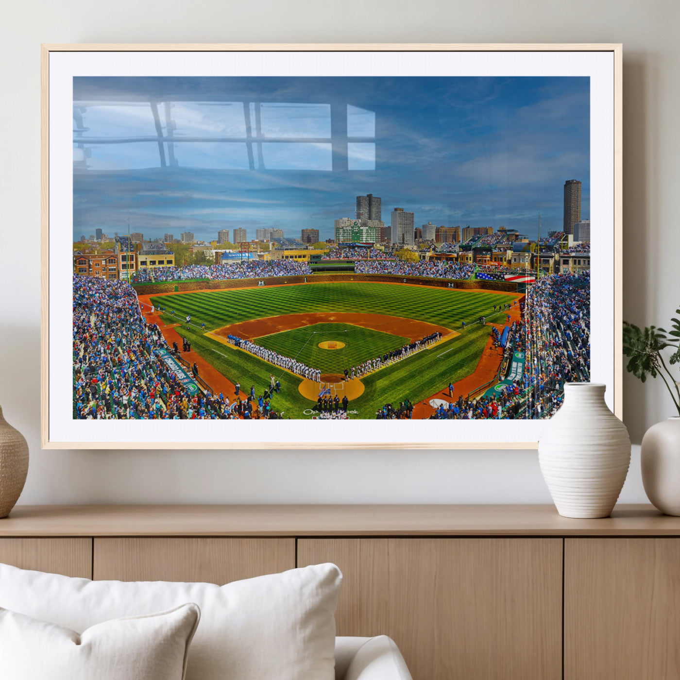 MGC-FP-36x24 - Wrigley Field Chicago Cubs Panoramic Multi Piece Canvas Wall Art - Iconic Baseball Stadium Canvas