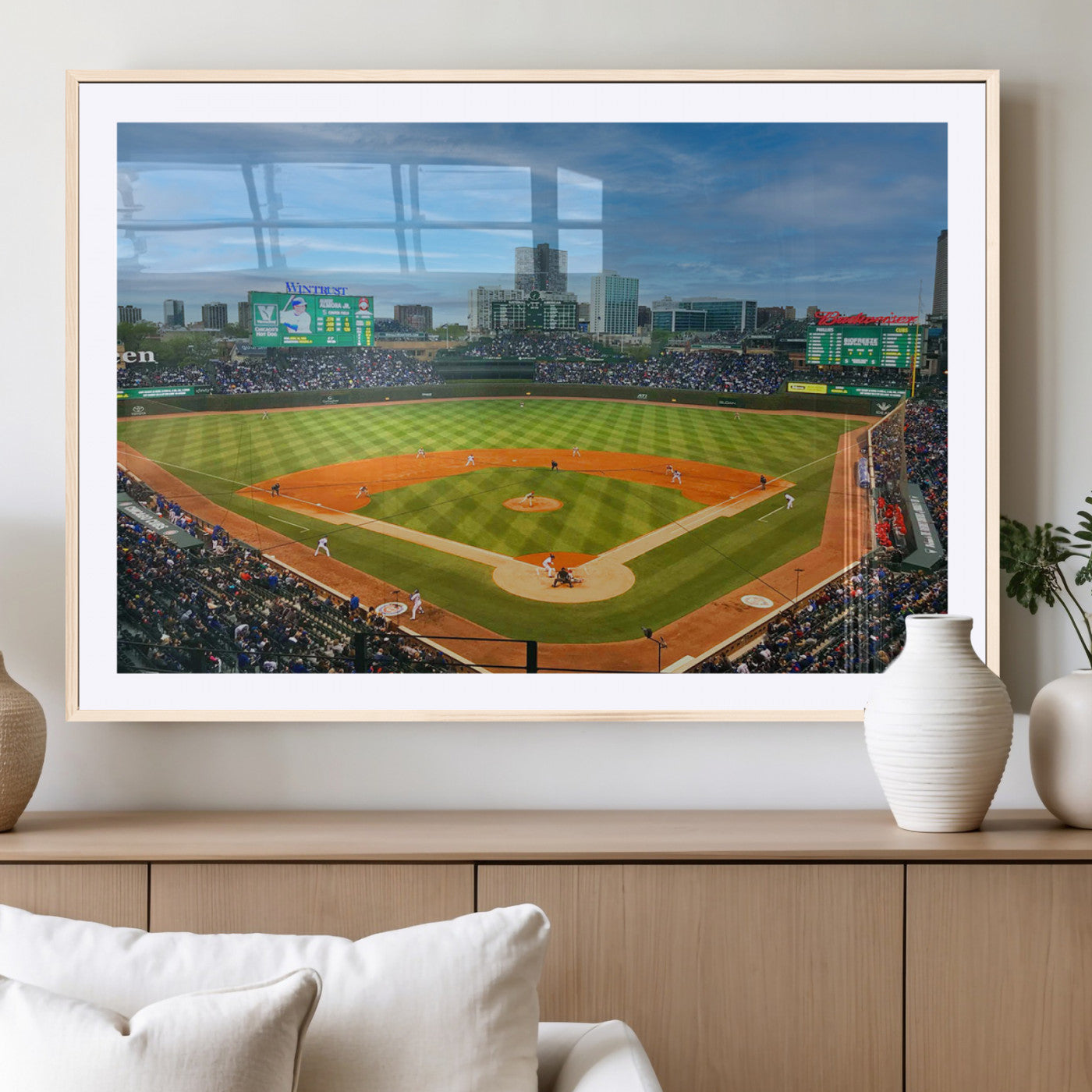 MGC-FP-36x24 - Wrigley Field Chicago Cubs Panoramic Multi Piece Canvas Wall Art - Iconic Baseball Stadium Print for