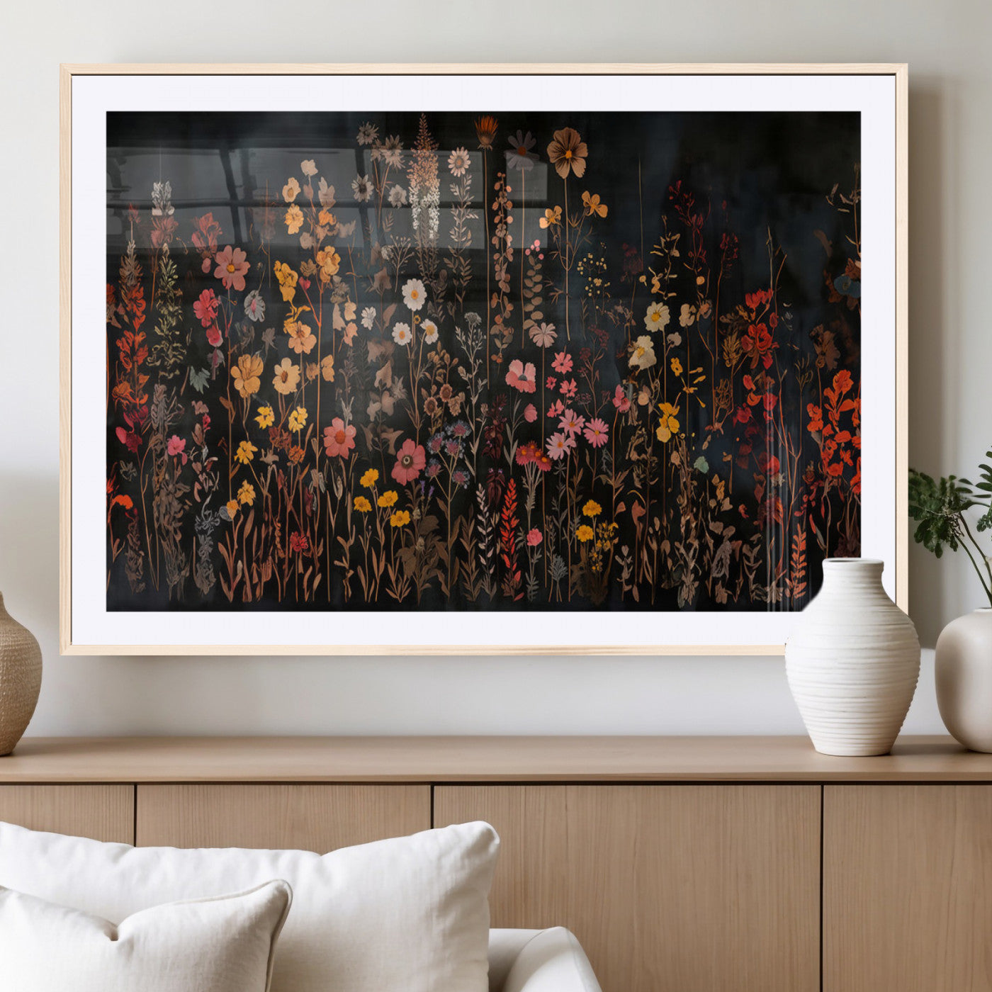 MGC-FP-36x24 - Dark Floral Canvas Wall Art - Moody Botanical Flower Print - Rustic Floral Wall Decor for Home -