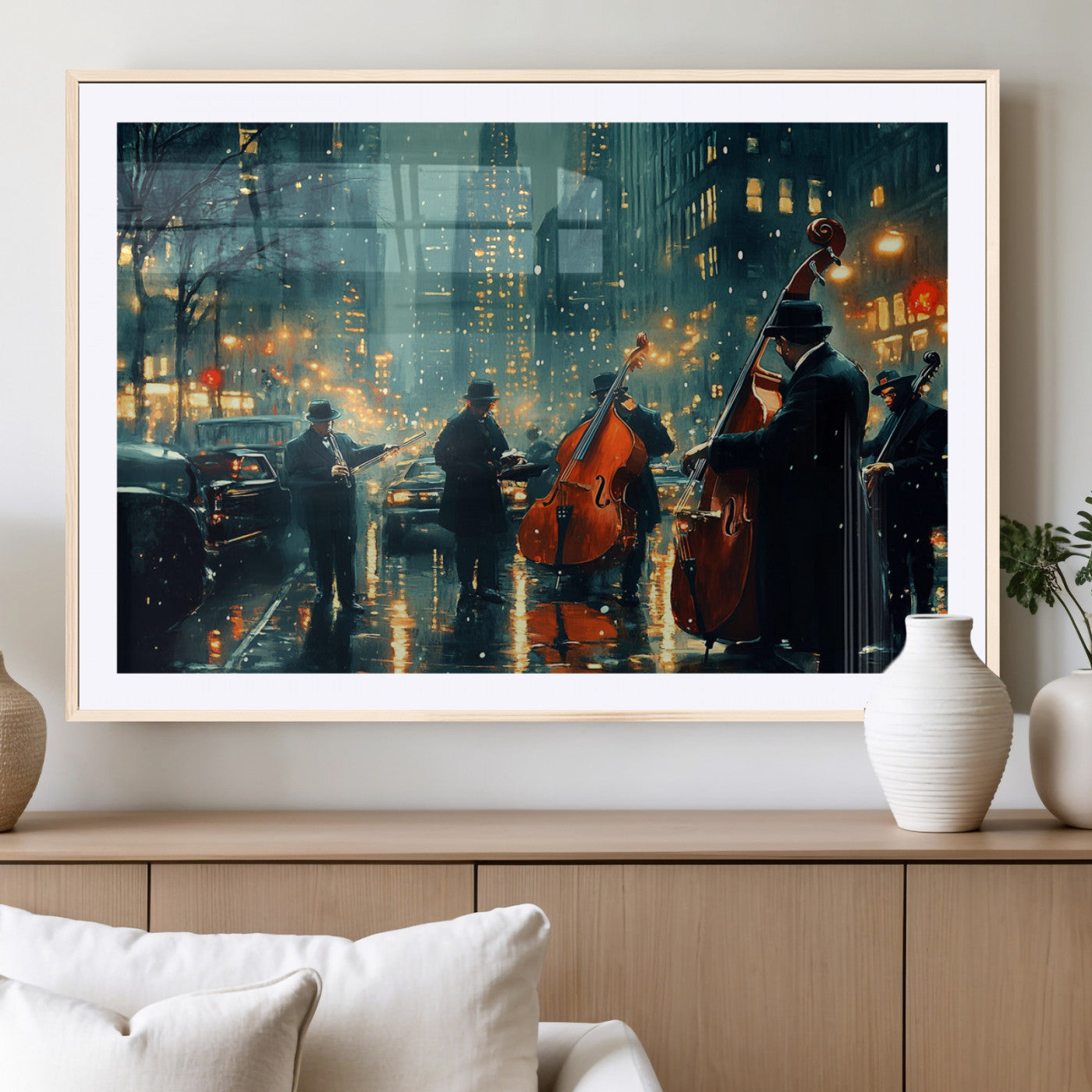 MGC-FP-36x24 - African American Jazz Art Print - Framed Abstract Music Canvas - Colorful Instrument Poster for