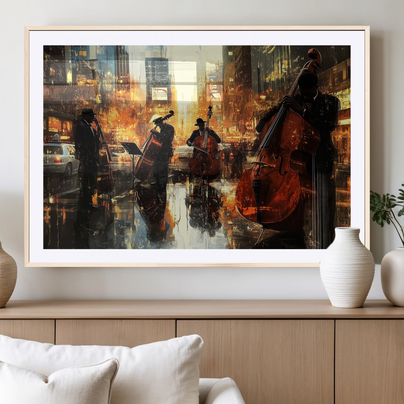 MGC-FP-36x24 - African American Abstract Jazz Wall Art - Framed Abstract Music Canvas - Colorful Instrument Canvsa