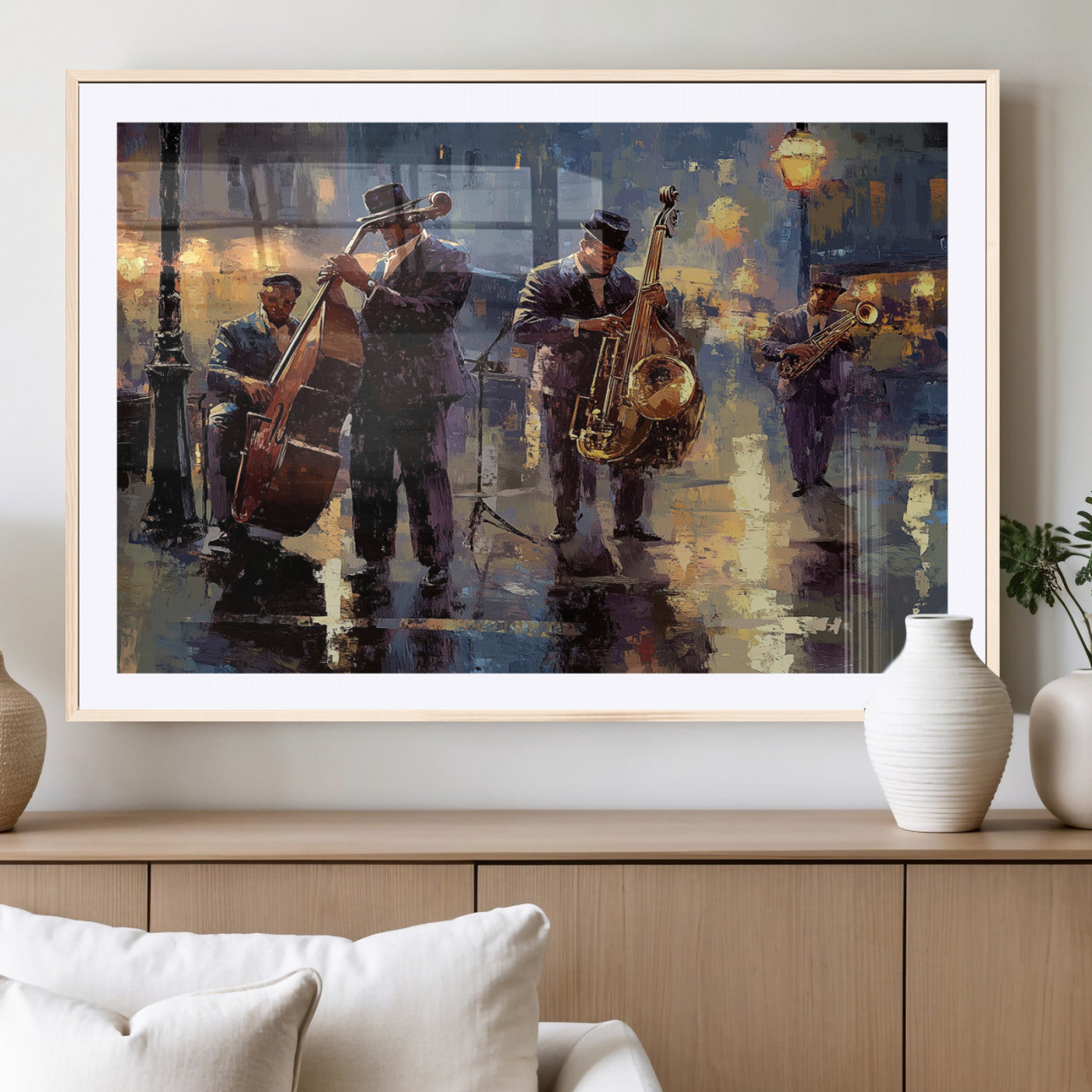 MGC-FP-36x24 - Afro Abstract Jazz Music Canvas Print - African American Wall Art - Colorful Framed Afro Abstract