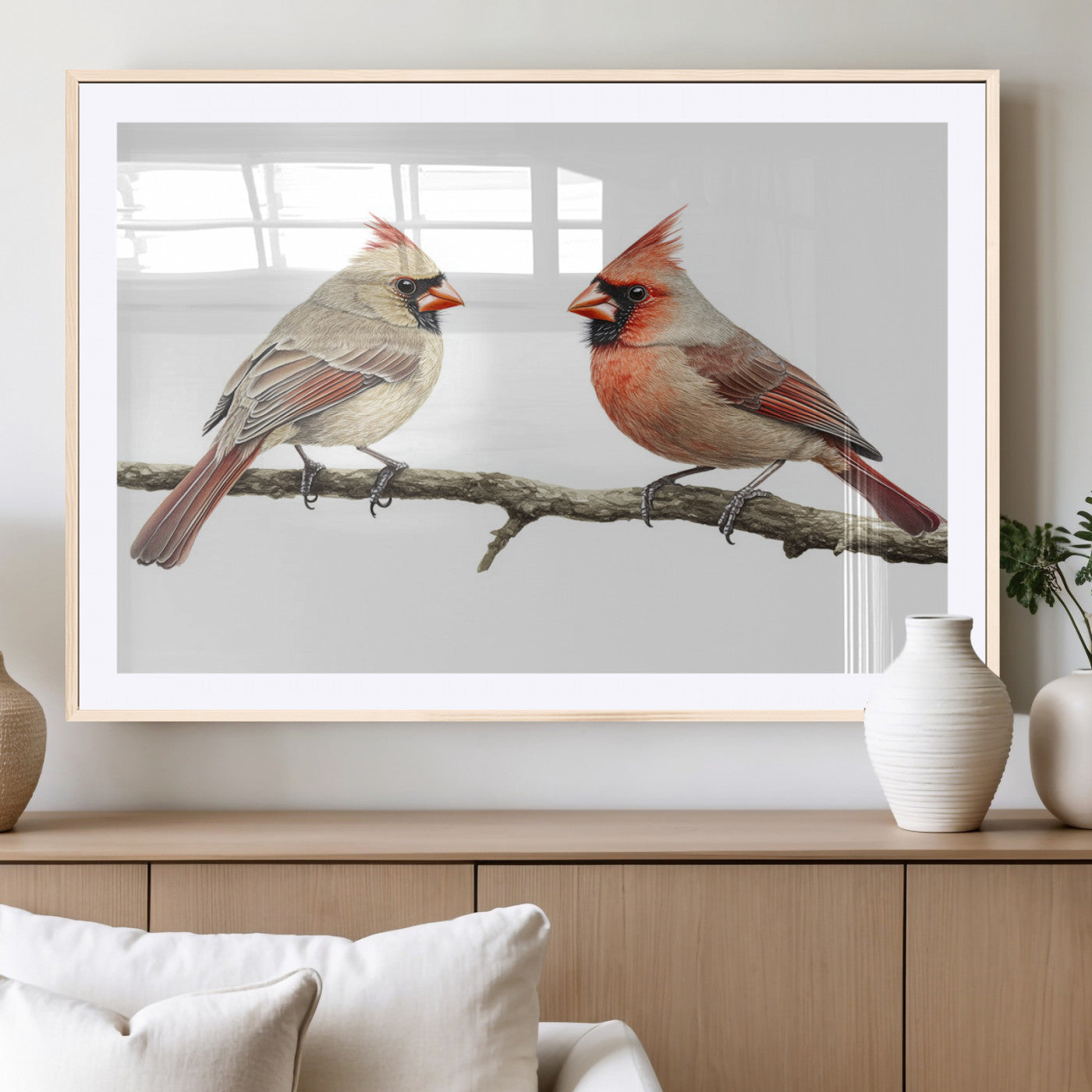 MGC-FP-36x24 - Cardinal Canvas Wall Art - Male and Female Cardinal Print - Nature-Inspired Bird Wall Decor for Home