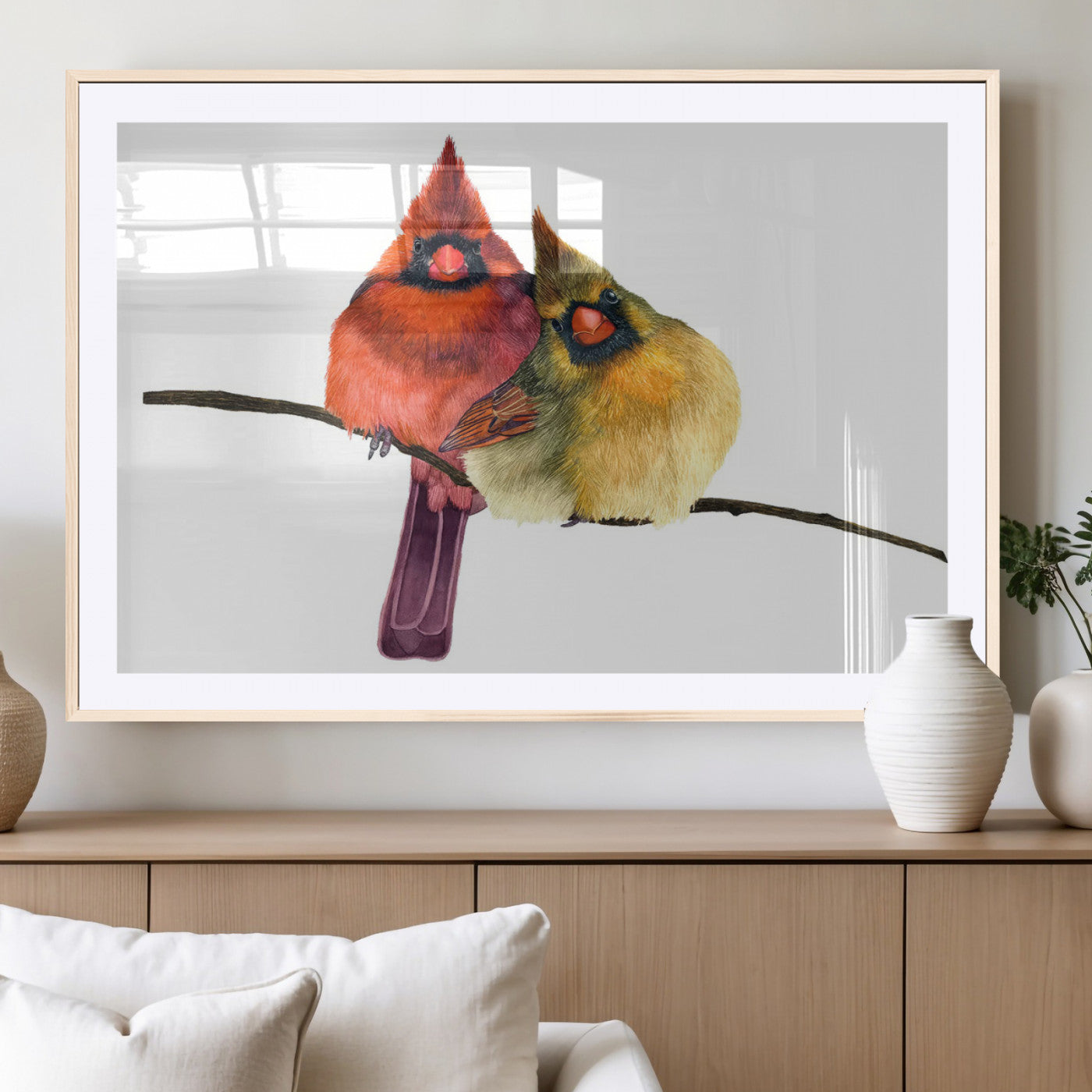 MGC-FP-36x24 - Cardinal Bird Canvas Wall Art - Male and Female Cardinal Print - Nature-Inspired Bird Wall Decor for