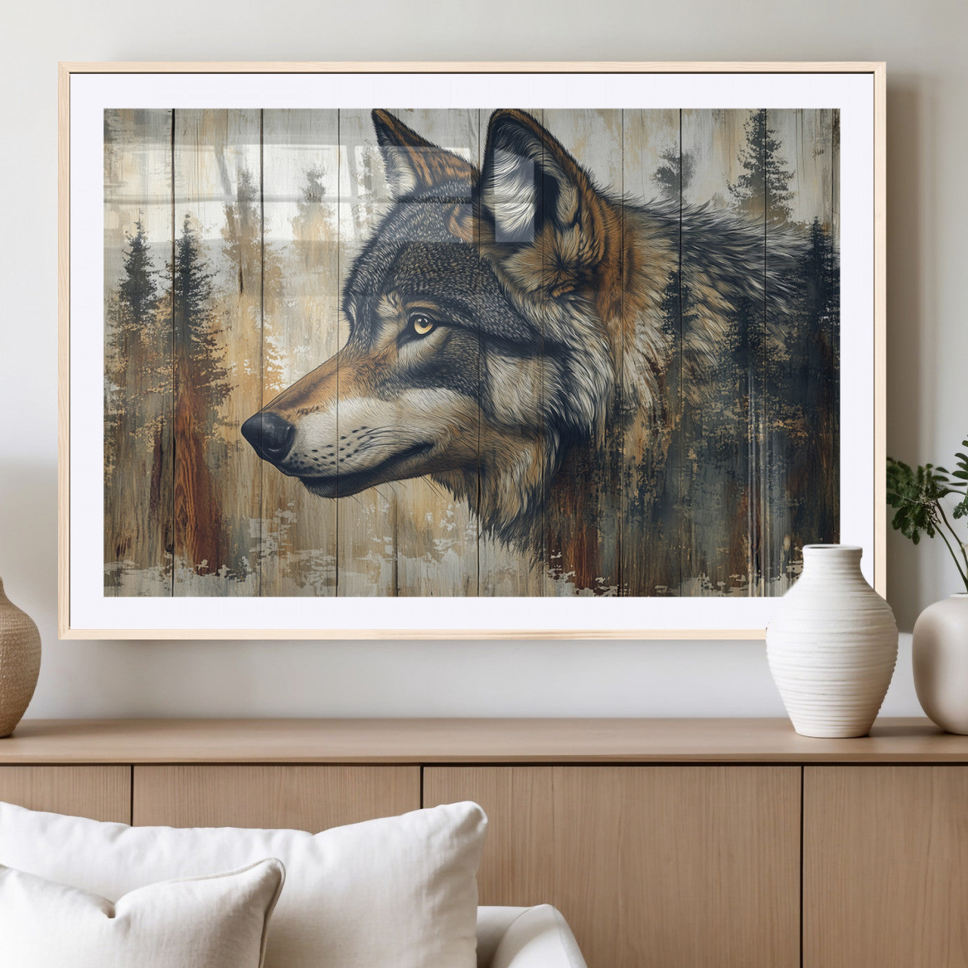 MGC-FP-36x24 - Rustic Wolf Wall Art Canvas Print, Vintage Woodland Wolf Wall Art